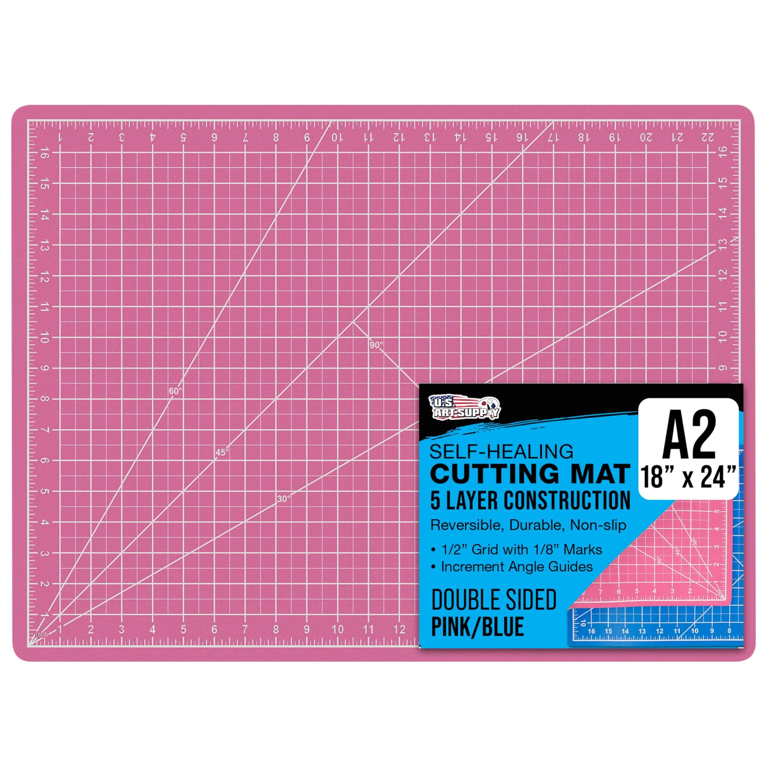 U.S. Art Supply 18" x 24" Self-Healing Cutting Mat 5-Ply - Double-Sided Pink/Blue Craft Mat, Non-Slip Cutting Mats for Crafts, Sewing, Quilting, Scrapbooking