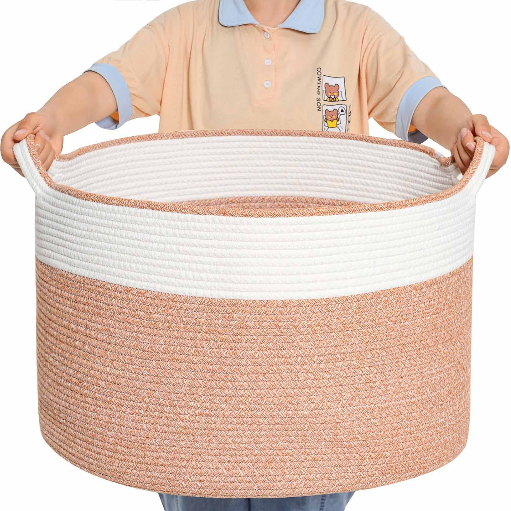 Large Cotton Rope Basket, 22"D x 14"H Extra Large Storage Basket, Soft Woven Baskets for Storage, Pillow, Clothes, Towel, Toys, Cushions, Throw Blanket Basket for Living Room