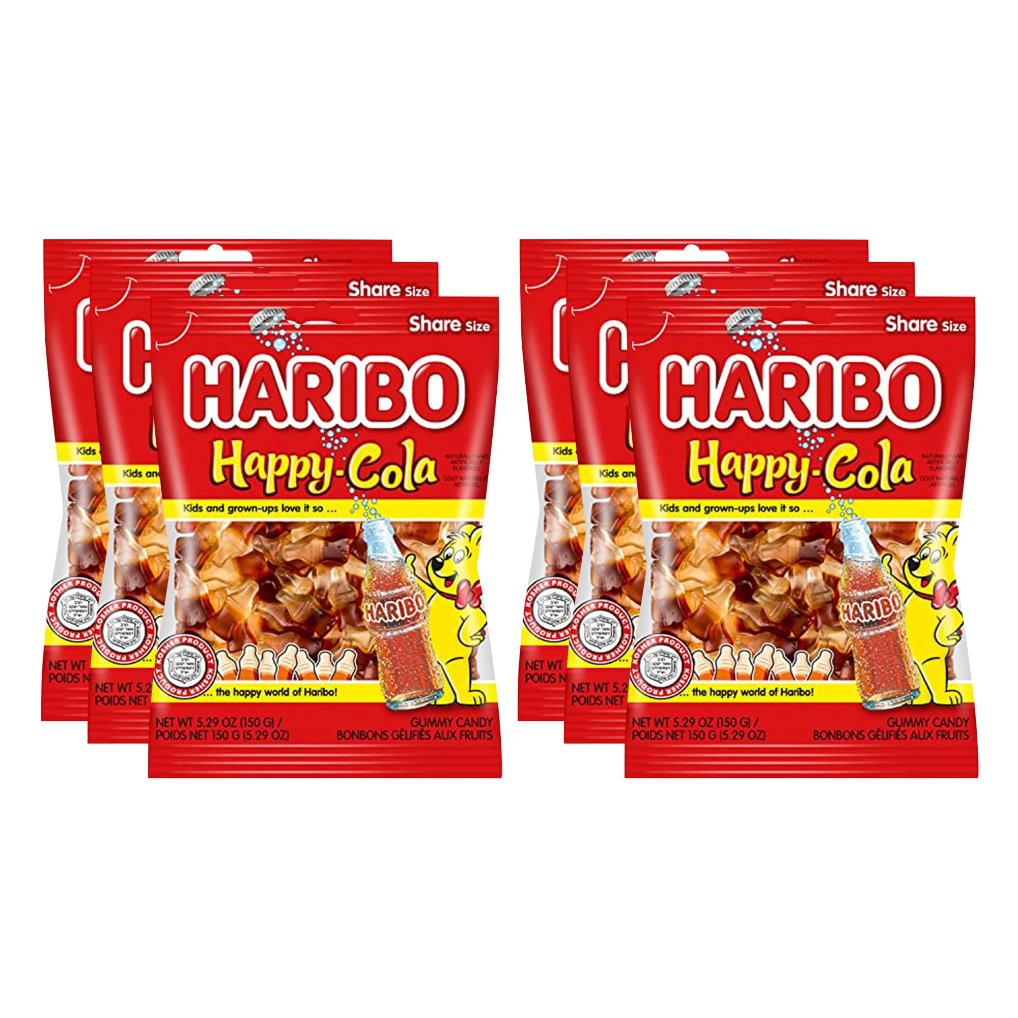 Only Kosher Candy Haribo Happy Cola, Kosher Certified, Share Size, 5.29 Ounces Pack (Pack of 6)