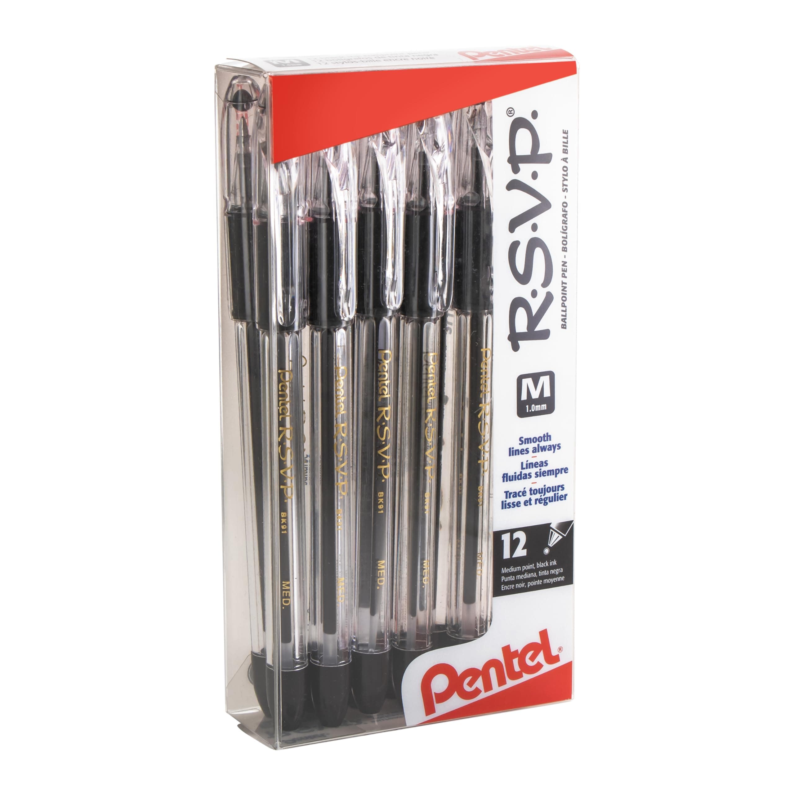 RSVP Ballpoint Pen, (1.0mm), Medium Line, Black Ink, 12 Pack (BK91PC12A)