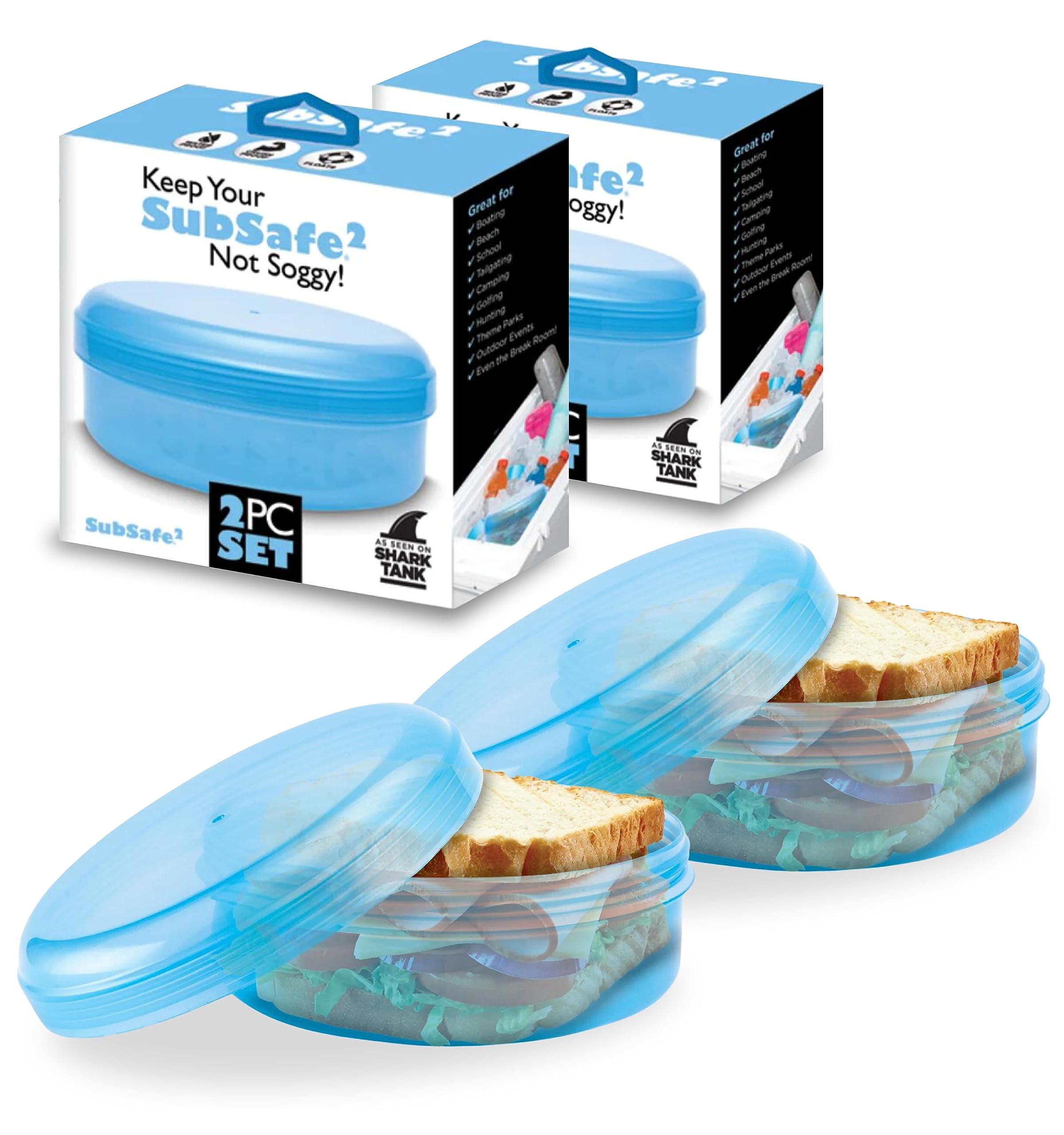 SubSafe Sandwich Safe, Reusable Sandwich Container for Square Bread, Keeps Sandwiches Fresh, Ideal for Boating & Coolers, 2-Pack