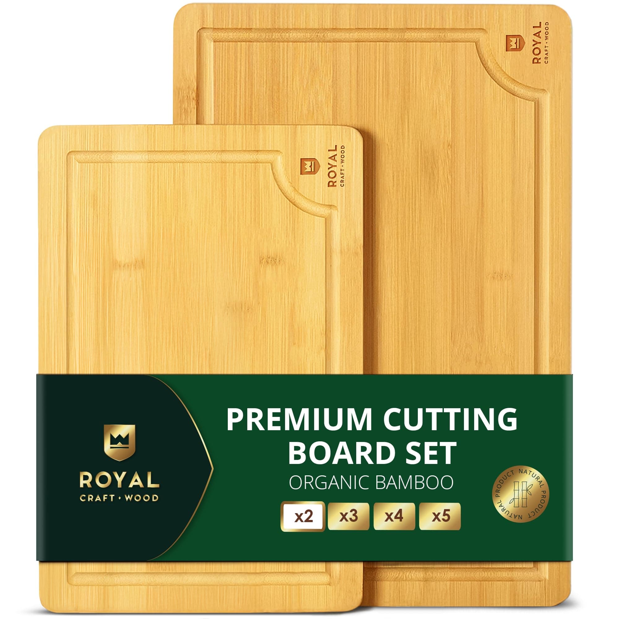 Wooden Serving Boards for Kitchen Meal Prep & Serving - Bamboo Wood Serving Board Set with Deep Juice Groove Side Handles - Charcuterie & Chopping Butcher Block for Meat - Kitchen Gadgets Gift (2 Pcs)