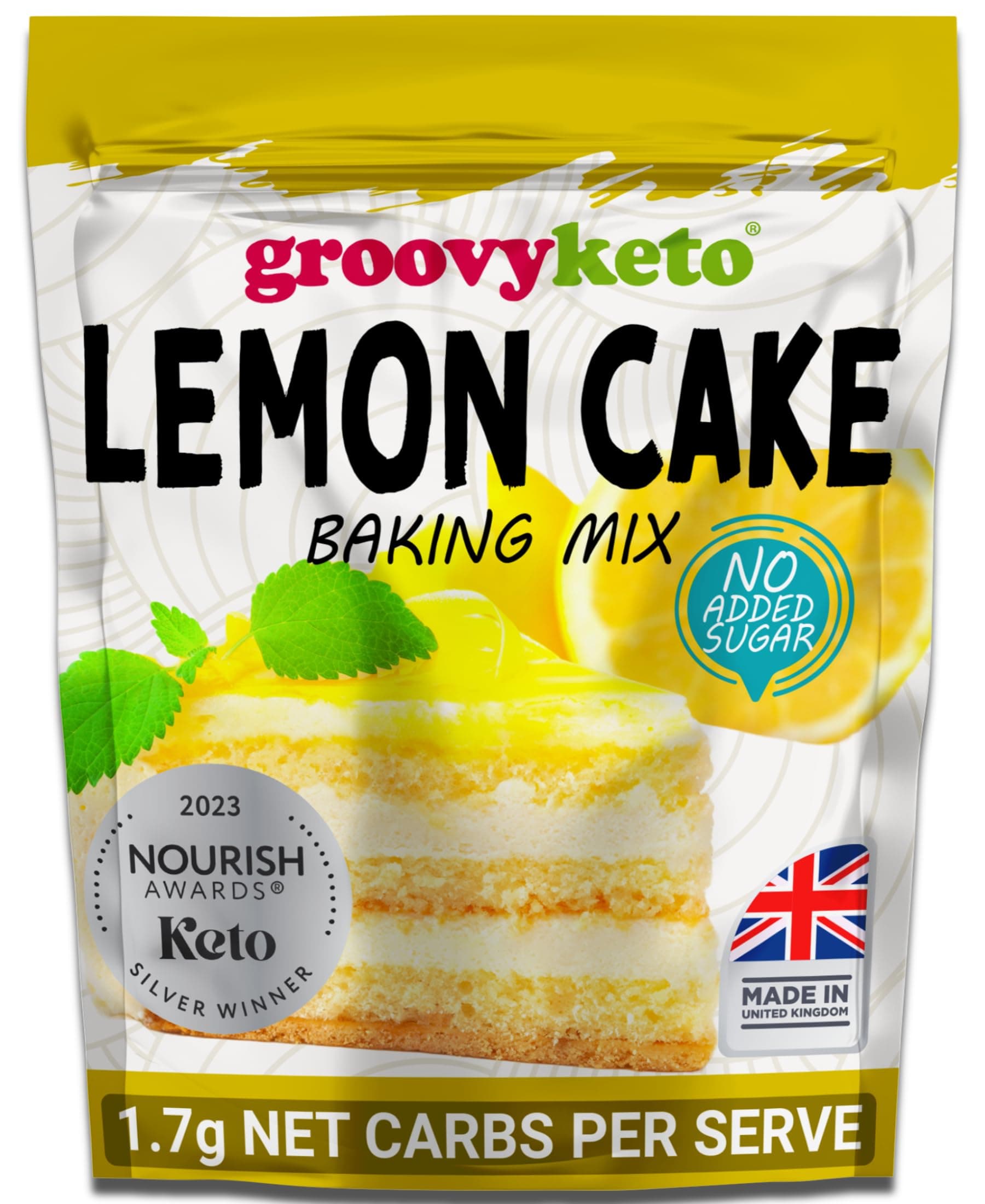 Groovy Keto Lemon Cake/Cupcake Mix | Low Carb | Keto Friendly | Sugar Free | Only 1.7g Net Carbs Per slice | Keto Baking Mix, Diabetic Friendly - 260g Pouch