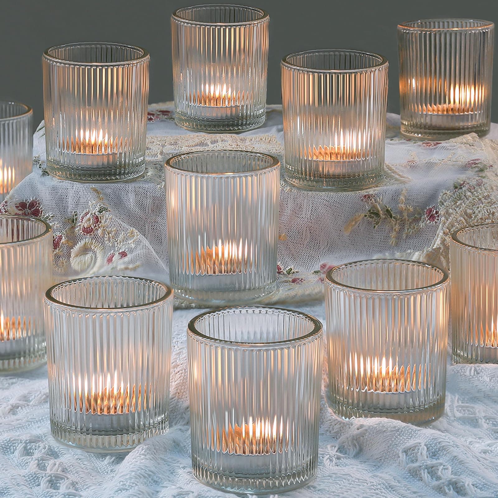 36 Pack Votive Candle Holders Bulk, Clear Tealight Candle Holder for Table Centerpiece, Ribbed Votive Holders for Wedding, Home Decor, Baby Shower Decor, Special Occasions(36)