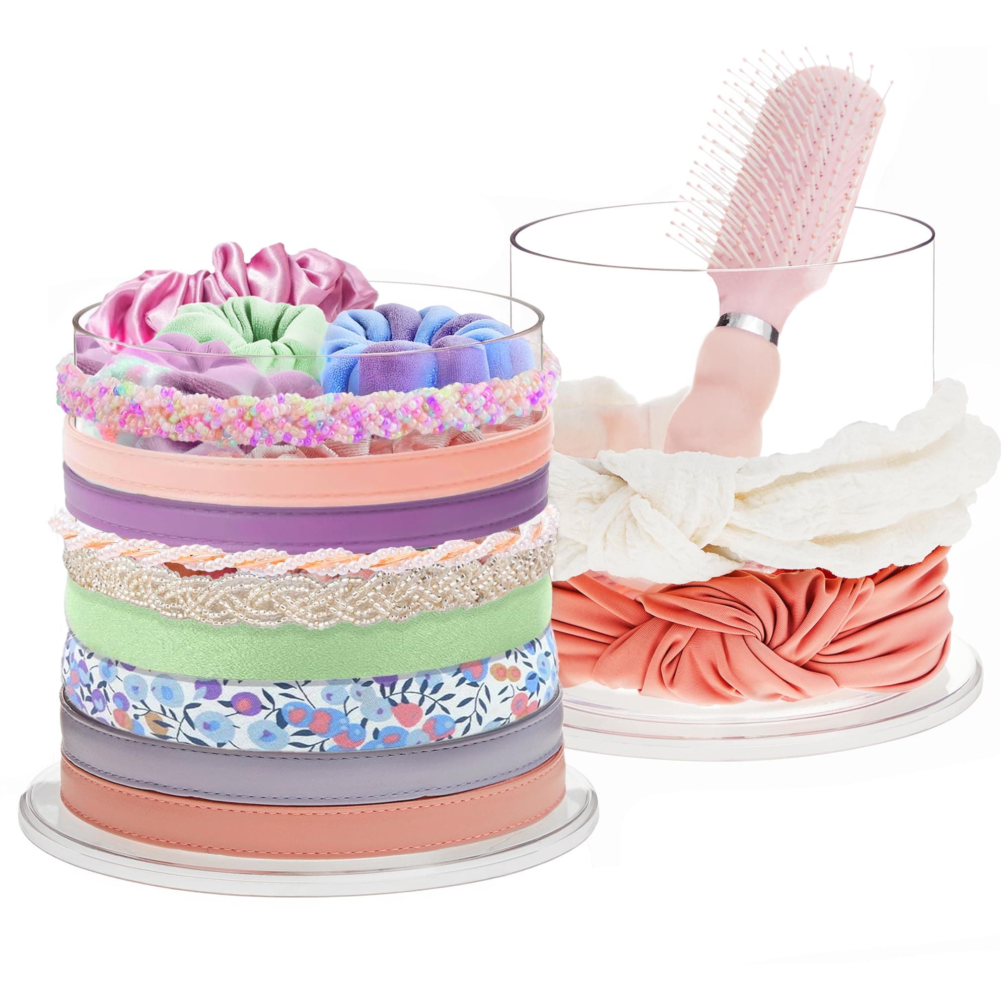 STORi Bella 2-Pack Headband and Scrunchie Holder | Clear Plastic Organizer Display Stand | Holds Hair Ties, Accessories, and Jewelry | Made in USA
