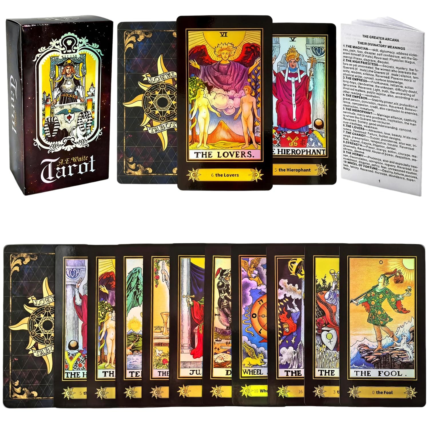 Tarot Cards Deck Set, 78 Classic Tarot Cards for Beginners & Expert Readers, Surface Laser Fortune Telling Cards with Guide Book English Instructions