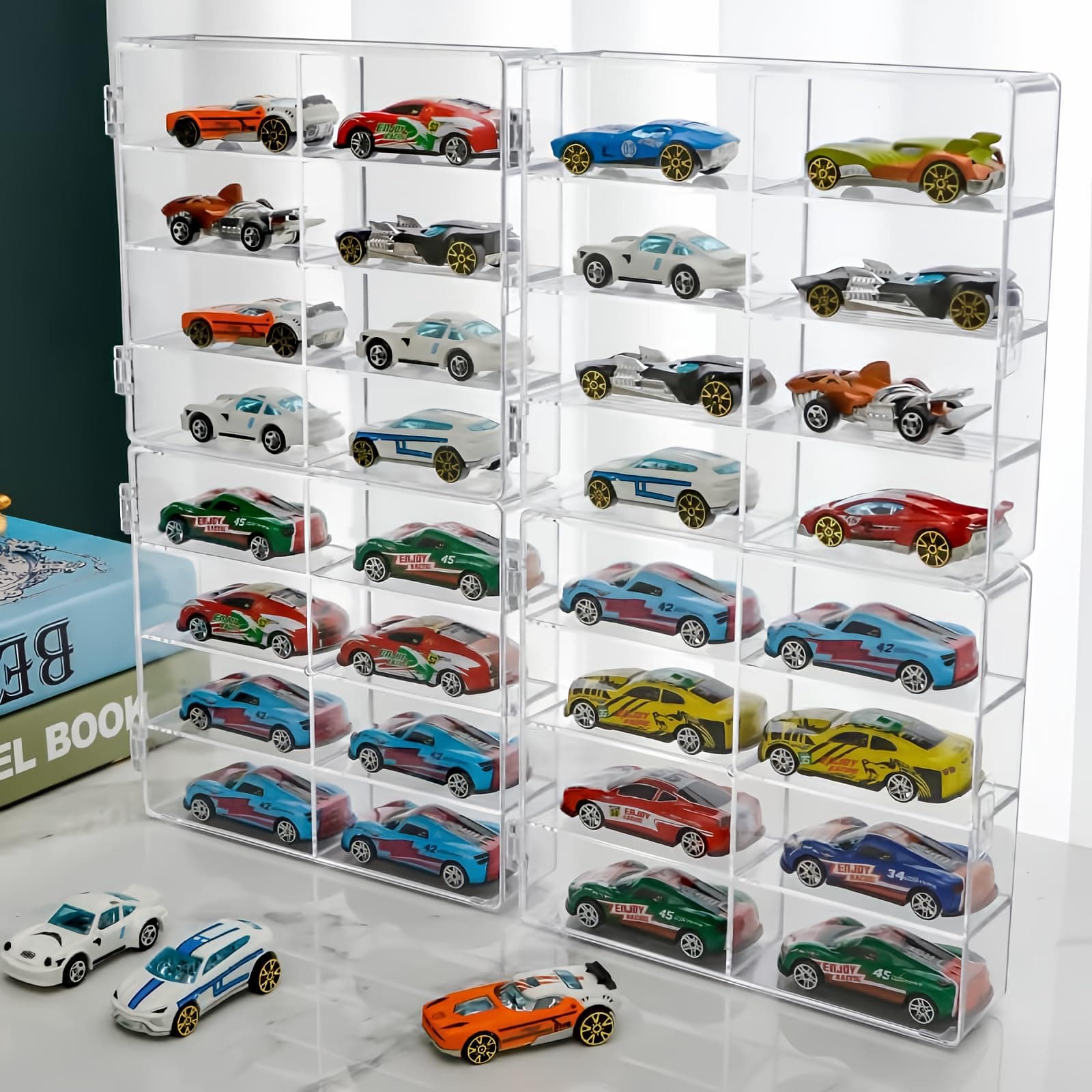 YYDS Hot 1/64 Scale Matchbox Wheels Toy Car Display Case Holds 32 Toy Cars Storage Organizer,Dustproof,Clear Matchbox Toy Car Display Box 6.5 X 7.5 X 1.6 inches 4pcs