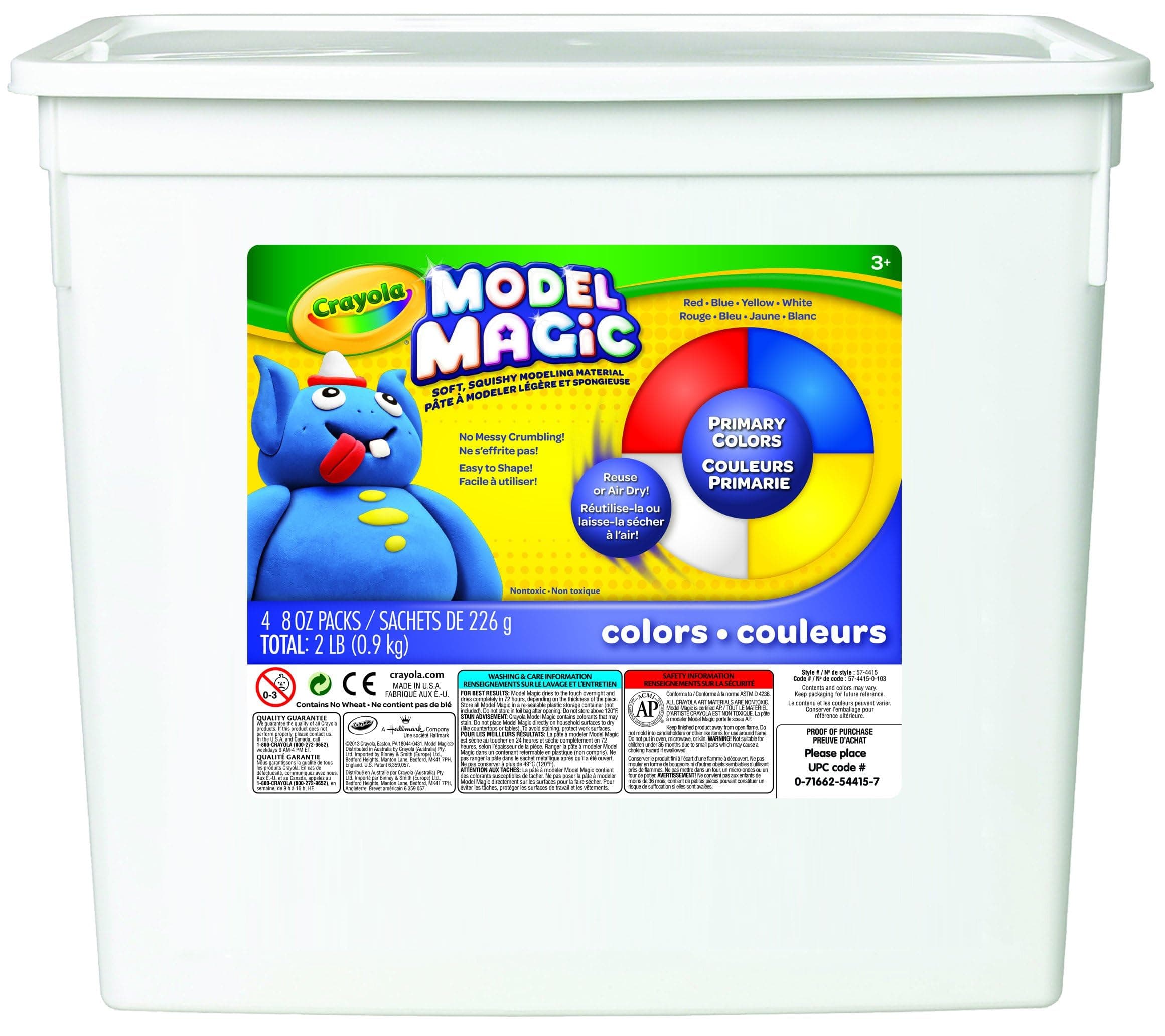 Model Magic (2lb Bucket), Modeling Clay Alternative, Primary Colors, Air Dry Clay for Kids, Classrooms Supplies, 3+