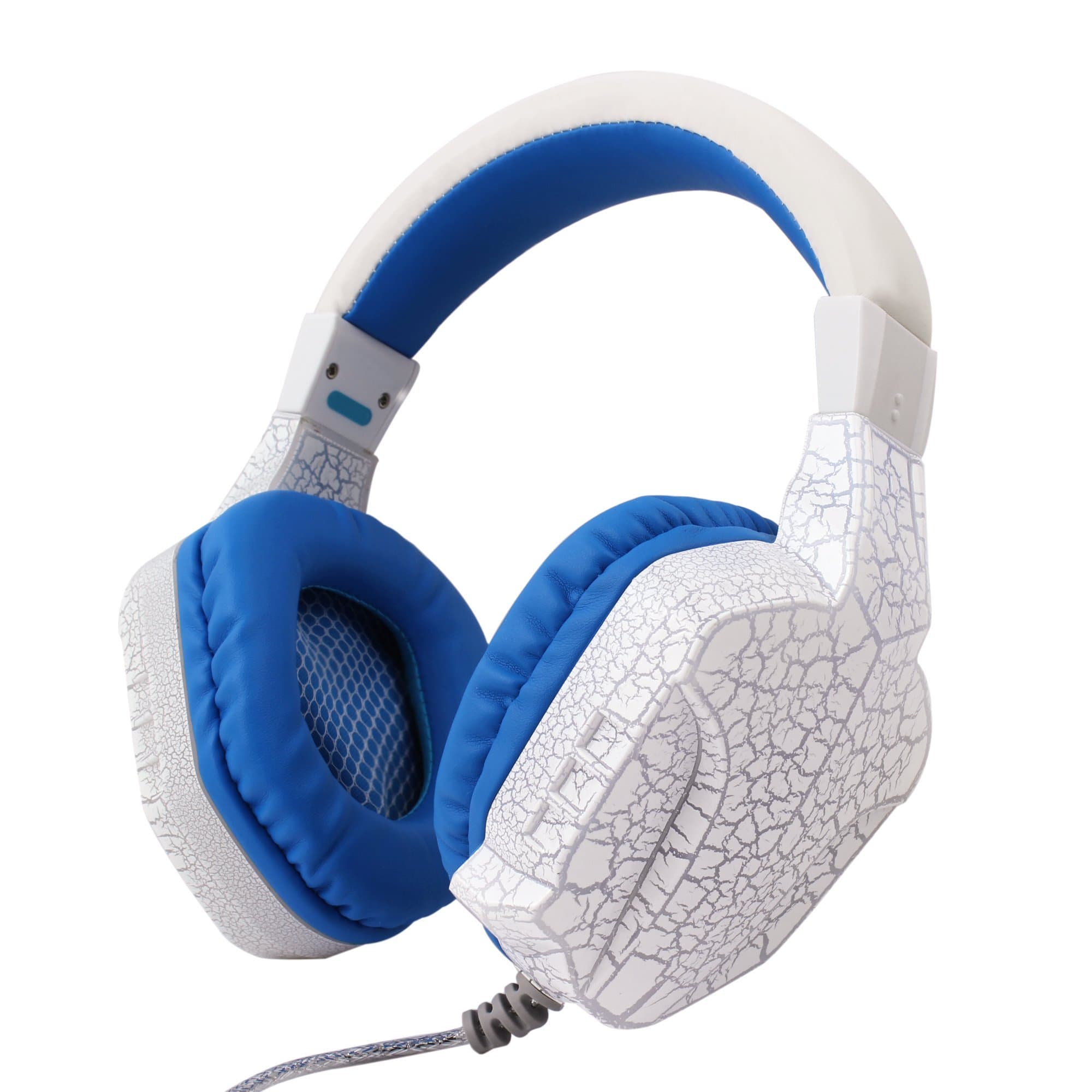 Over-Ear Wired Stereo Gaming Headset with Hidden Mic Crack Pattern Ambient Noise Isolation Colorful LED Light White