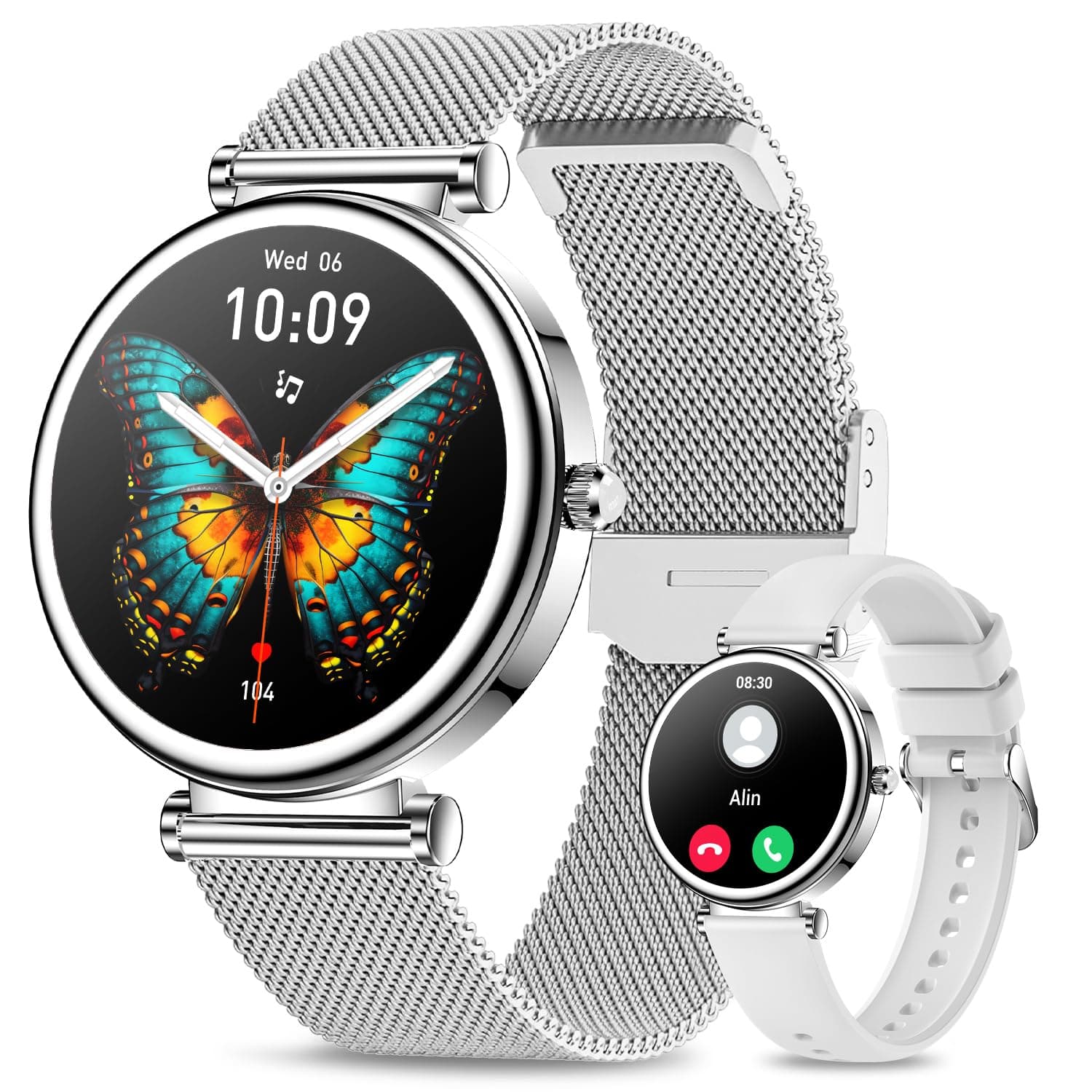 Smart Watches For Women(Make/Answer Call),1.27" Activity Fitness Tracker Smartwatch For Android iOS 100+ Sport Modes Blood Pressure/Heart Rate/Sleep Monitor/Pedometerstep IP67 Waterproof Silver