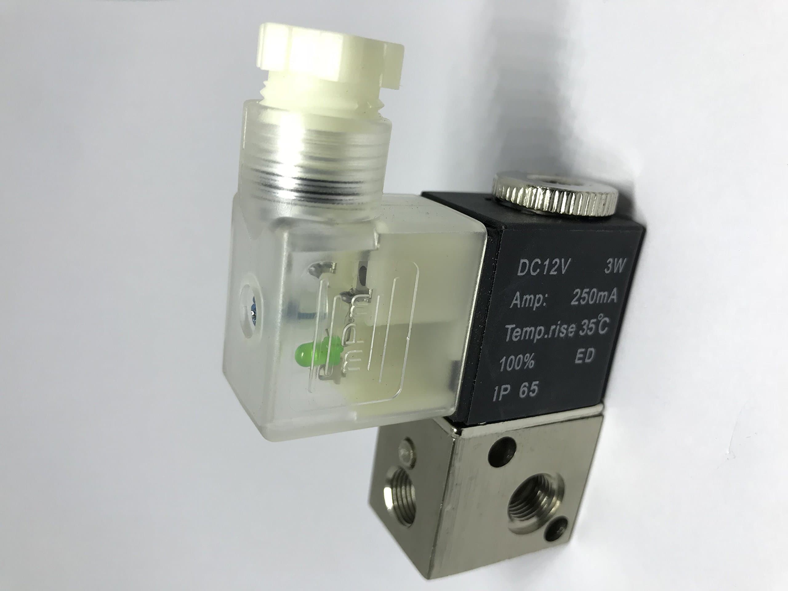 lyhpccom DC 12V 3W 250mA 2 Position 3 Way Pneumatic Electromagnetic Solenoid Valve G1/8"