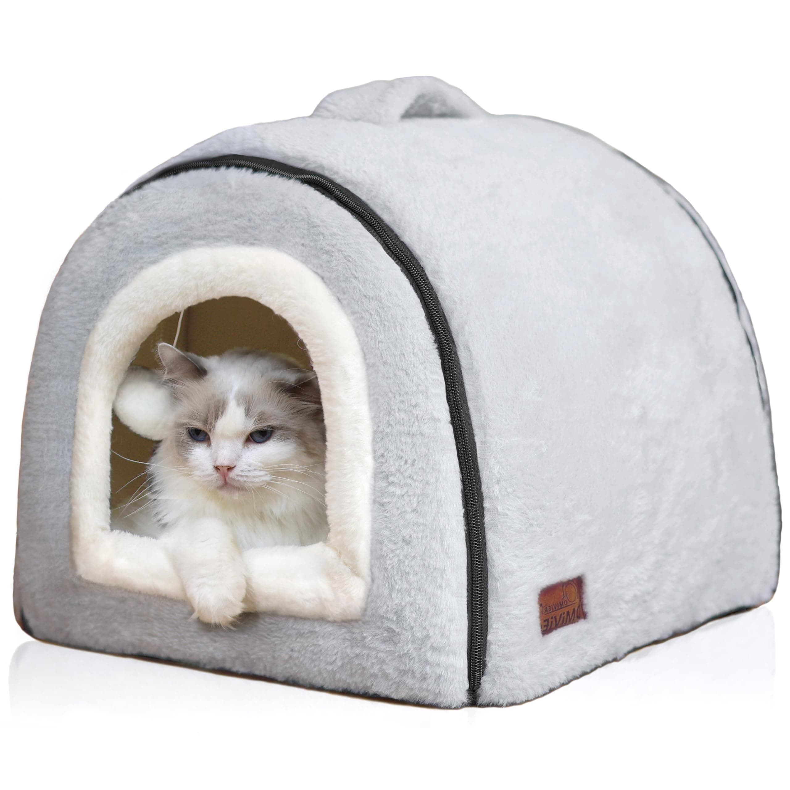 Cat Bed for Indoor Cats,Foldable cat cave,Anti-Slip & Water-Resistant Bottom,cat Houses for Indoor Cats or Small Dogs, Kitten Tent, Rabbit Bed,2 in 1 pet Bed (Grey)