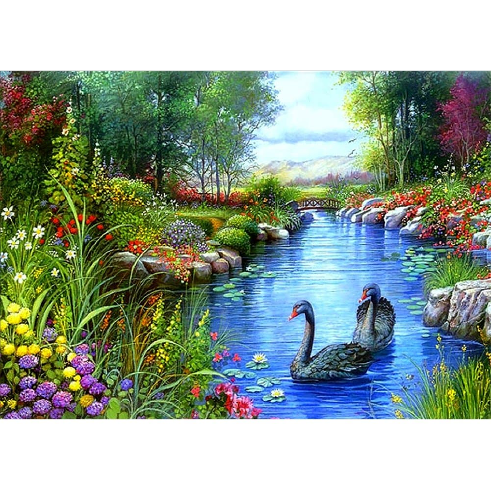 5D Diamond Painting Kit, Two Ducks And Green Grass DIY Rhinestone Embroidery Cross Stitch Arts Craft For Home Wall Decor 11.8*15.7 inch (30*40 cm)