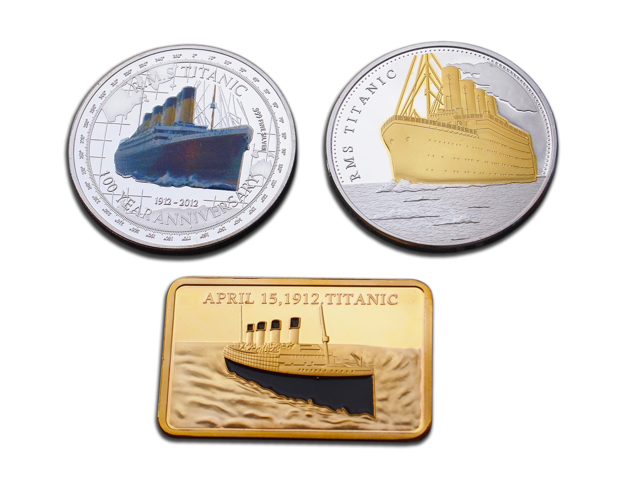 Eillwin Titanic 100th Anniversary Special Collector Set: 2x Commemorative Coins + Bar, White Star Line Souvenir Gift