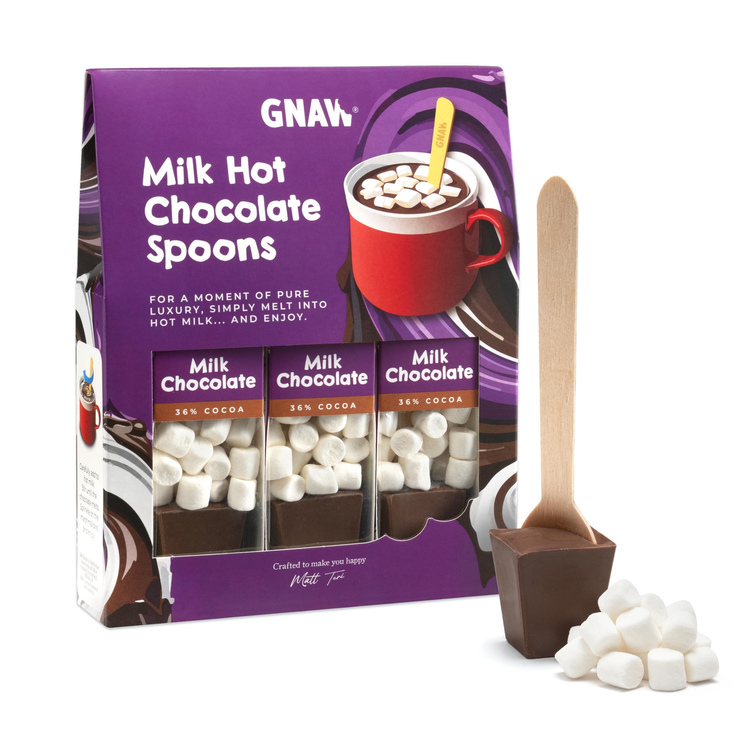 Milk Hot Chocolate Spoons Gift Set – Smooth Milk Chocolate Flavour, Including Marshmallows for Luxury Hot Chocolate Indulgence – Spoon Stirrers for Rich, Café-Style Mugs, 3 x 40g