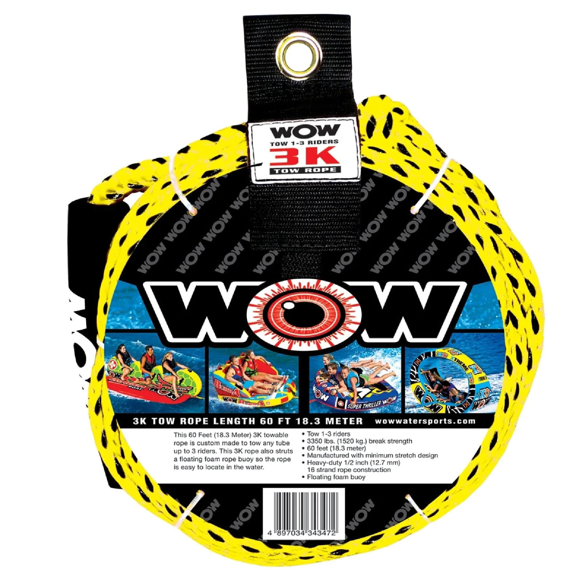 3k 60 ft. Tow Rope with Floating Foam Buoy 1 2 or 3 Person Tow Rope for Boating, 17-3030