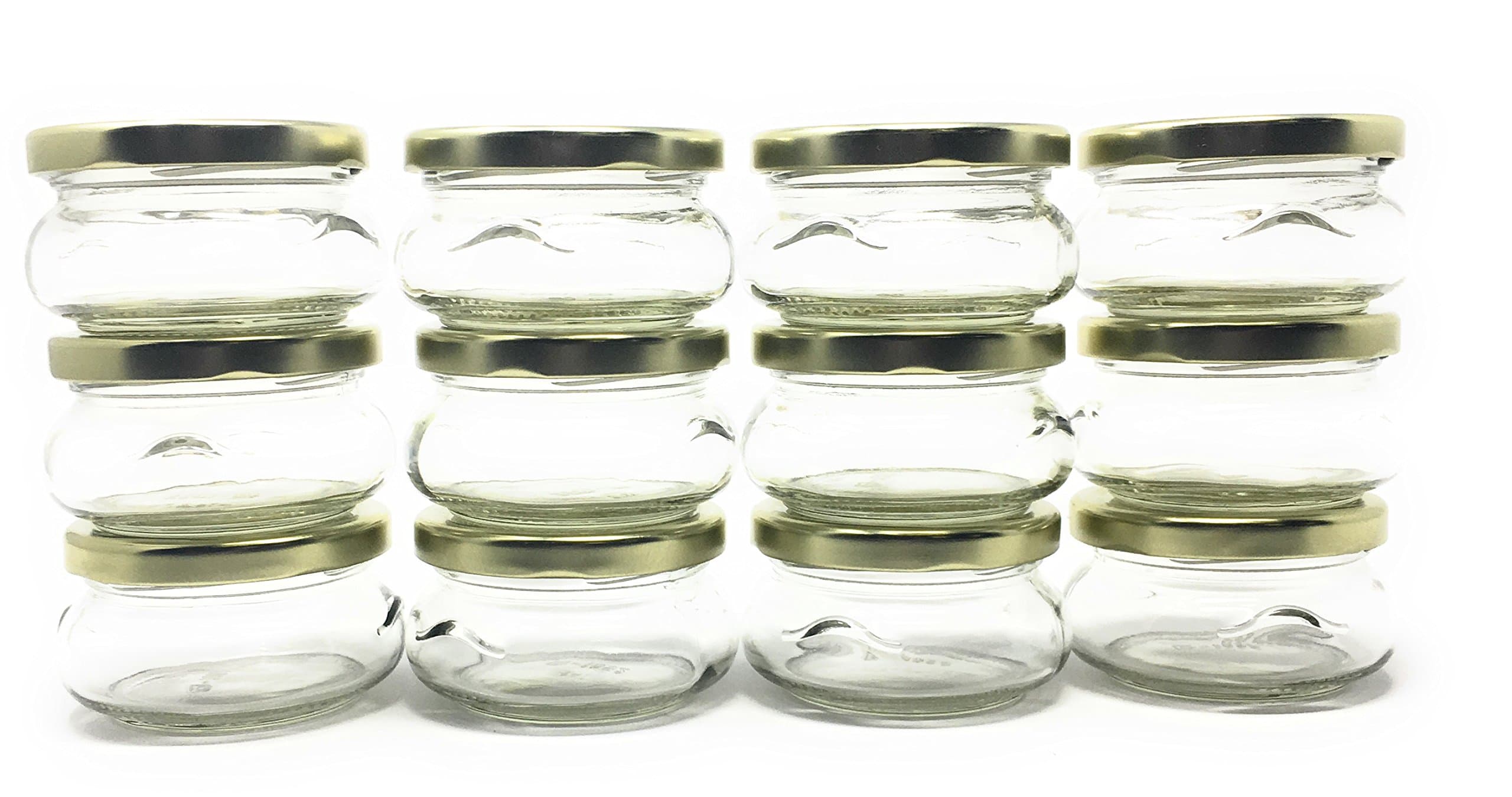 3 oz 100 ml Tureen Clear Glass Jar with Gold Metal Lid by Richards Packaging 12-Pack