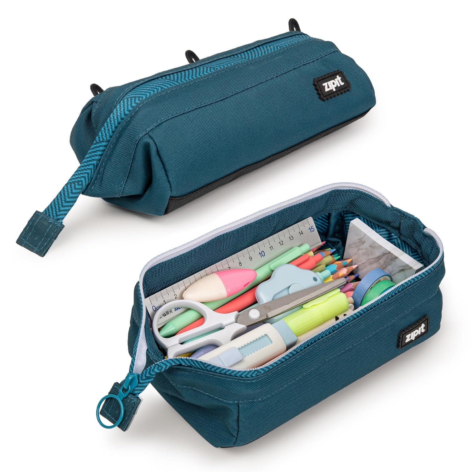 Lenny Pencil Case - Teal - Large Storage Capacity Zipper Pouch, Makeup & Stationery Bag, School-Travel, Washable Polyester, Kids-Teens-Adults