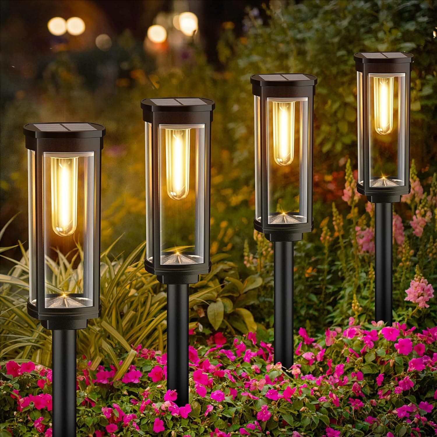 BITPOTT Solar Pathway Lights Outdoor Waterproof, 2 Pack Bright Solar Landscape Lights, Auto On/Off Solar Yard Lights, Outdoor Solar Lights for Yard Garden Walkway Landscape Lawn Patio Lighting