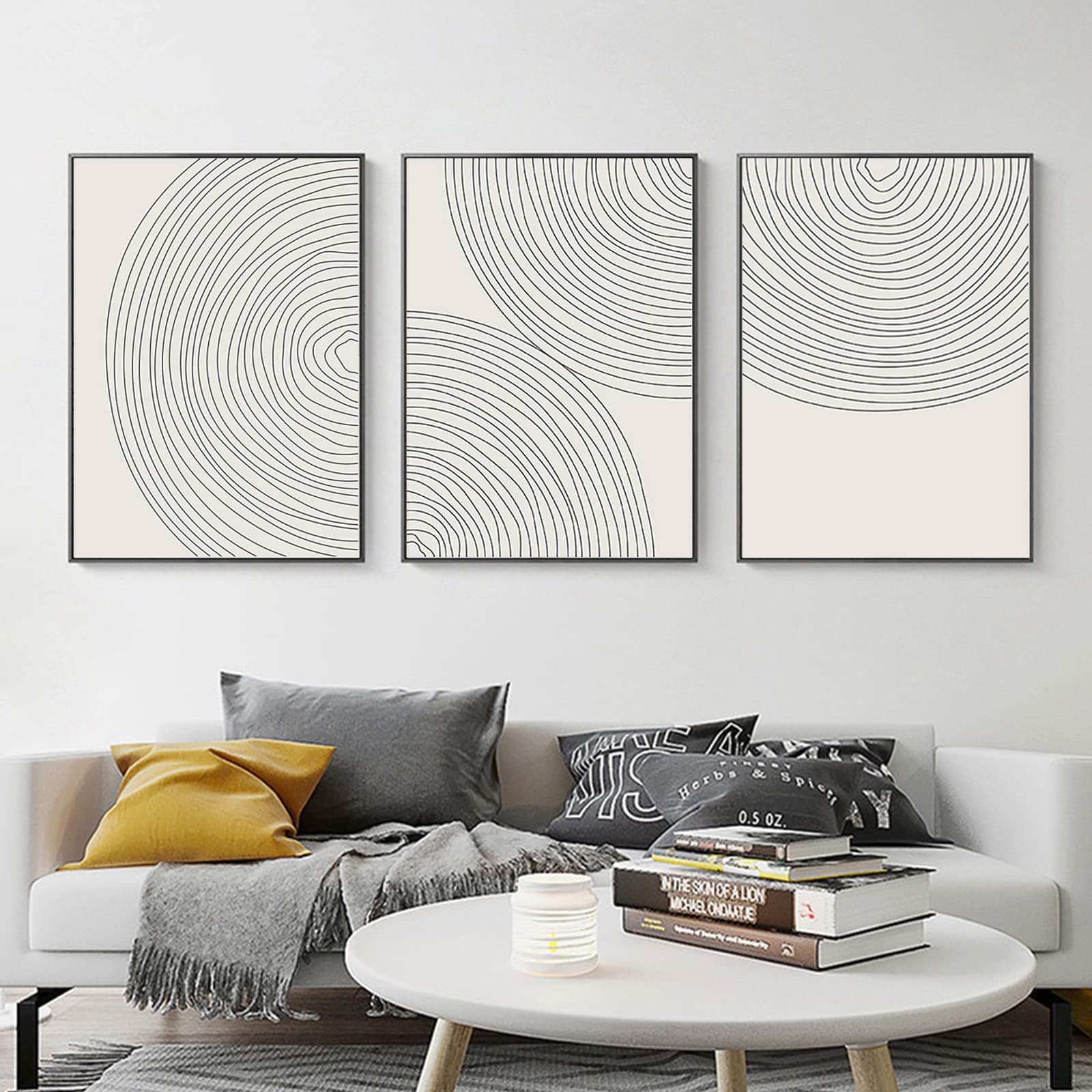 Minimalist Circle Geometric Line Art Boho Wall Art Set of 3 Neutral Abstract Canvas Painting Pictures Boho Prints Wall Art Unframed Artwork Posters for Bedroom Living Room Wall Decor 16x24 Inch