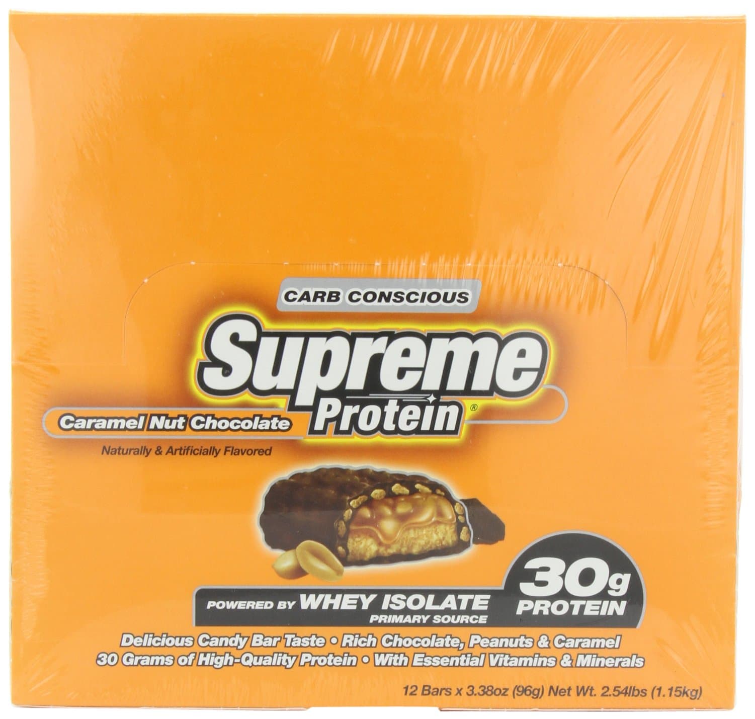 Supreme Protein 96 g Caramel Nut Crunch Whey Protein Snack Bars - Box of 12