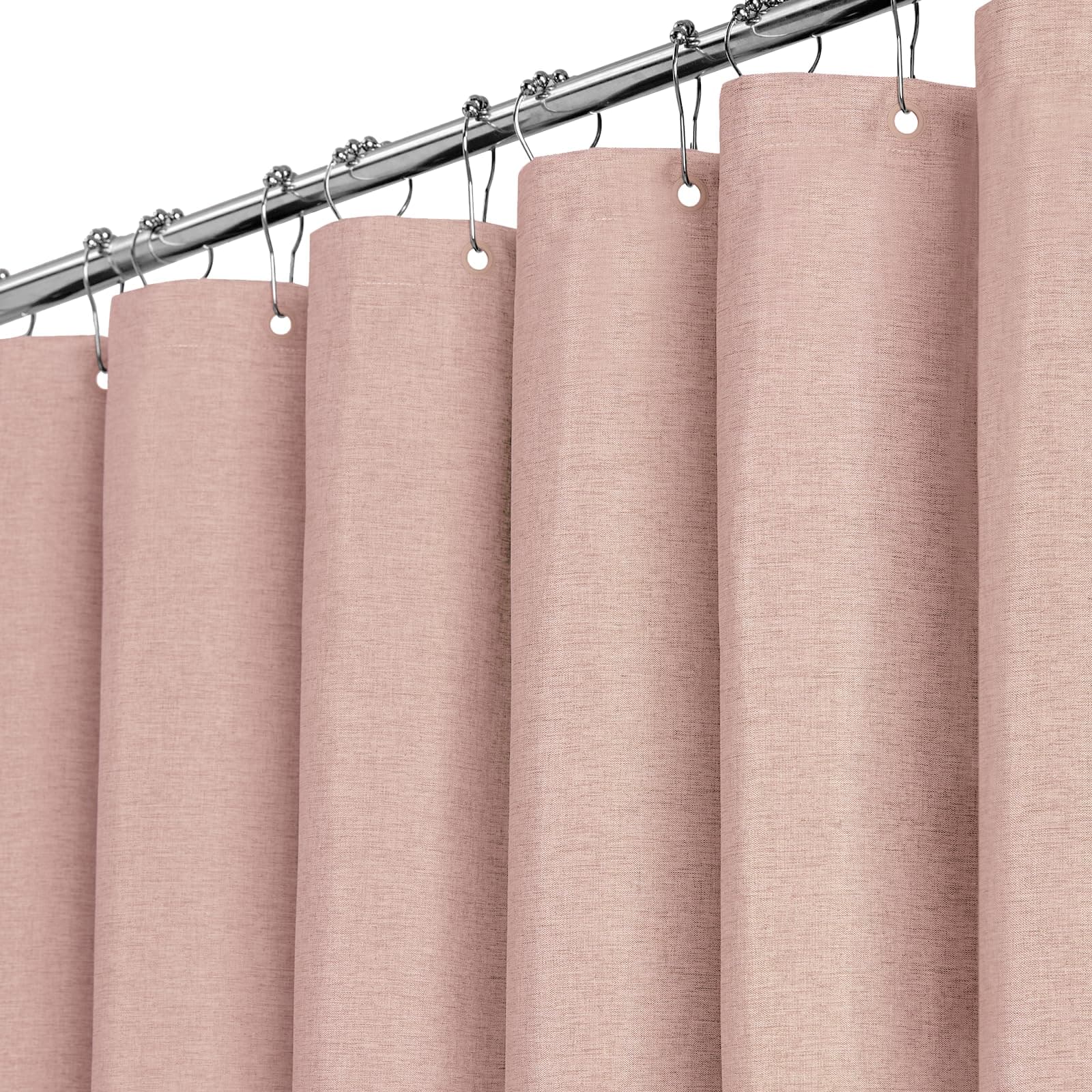 BTTN Fabric Shower Curtain, Linen Textured Heavy Duty Polyester Cloth Shower Curtain Set with Plastic Hooks, Blush, 72x96