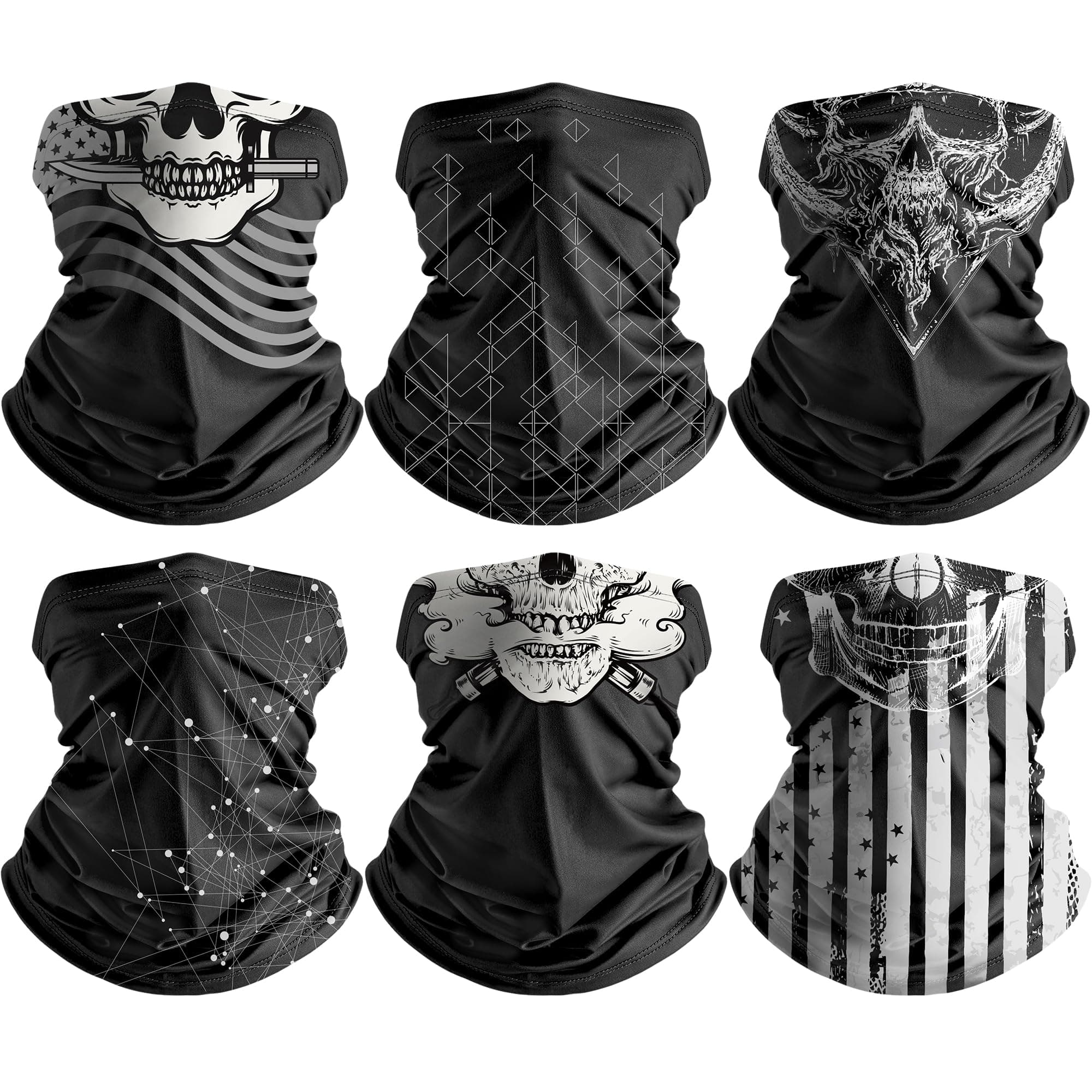 HONGTEYA 6 Pack Neck Gaiter Face Mask: Breathable Windproof Face Cover Balaclava High Elastic Earloop Bandana for Men Women