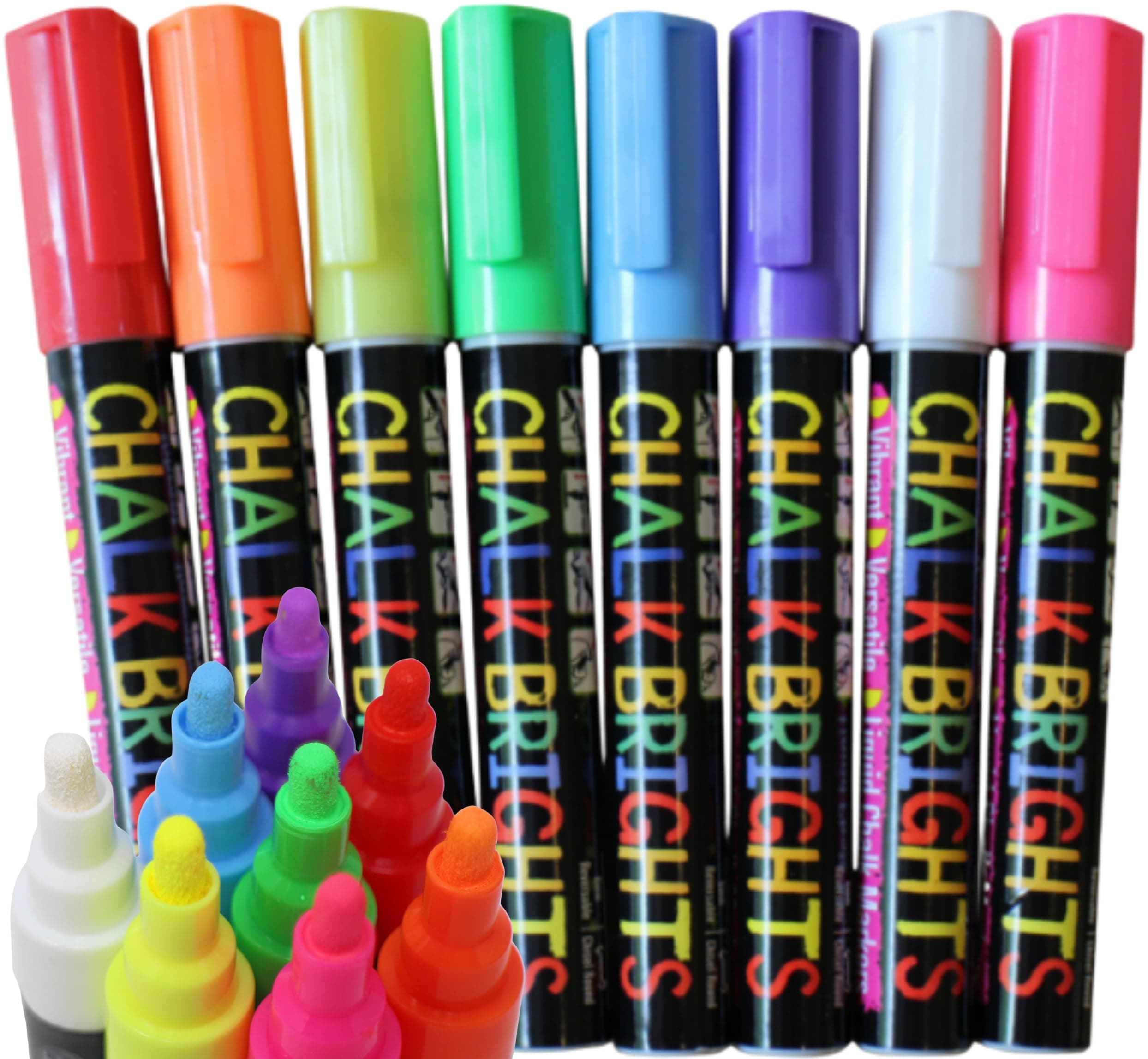 Chalk Pens for Blackboards and Windows - 8 Neon Coloured Chalk Markers for Glass, Whiteboard, Art, Bistro Menu Board - Erasable Chalkboard Pens, Wipeable Window Pens, 6mm Fine Chisel Reversible Tip