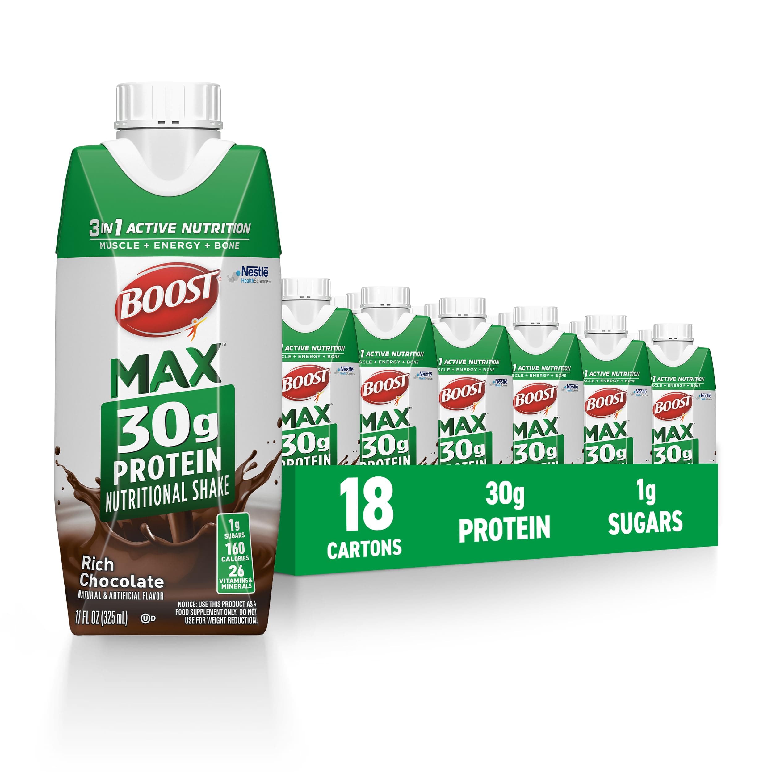 - MAX Protein Shakes Ready to Drink - 30g High Protein Shake - Chocolate | Nutritional Drinks to Support Muscle Recovery After Exercise, 26 Vitamins & Minerals, 1g Sugar, 11 fl oz (Pack of 18)
