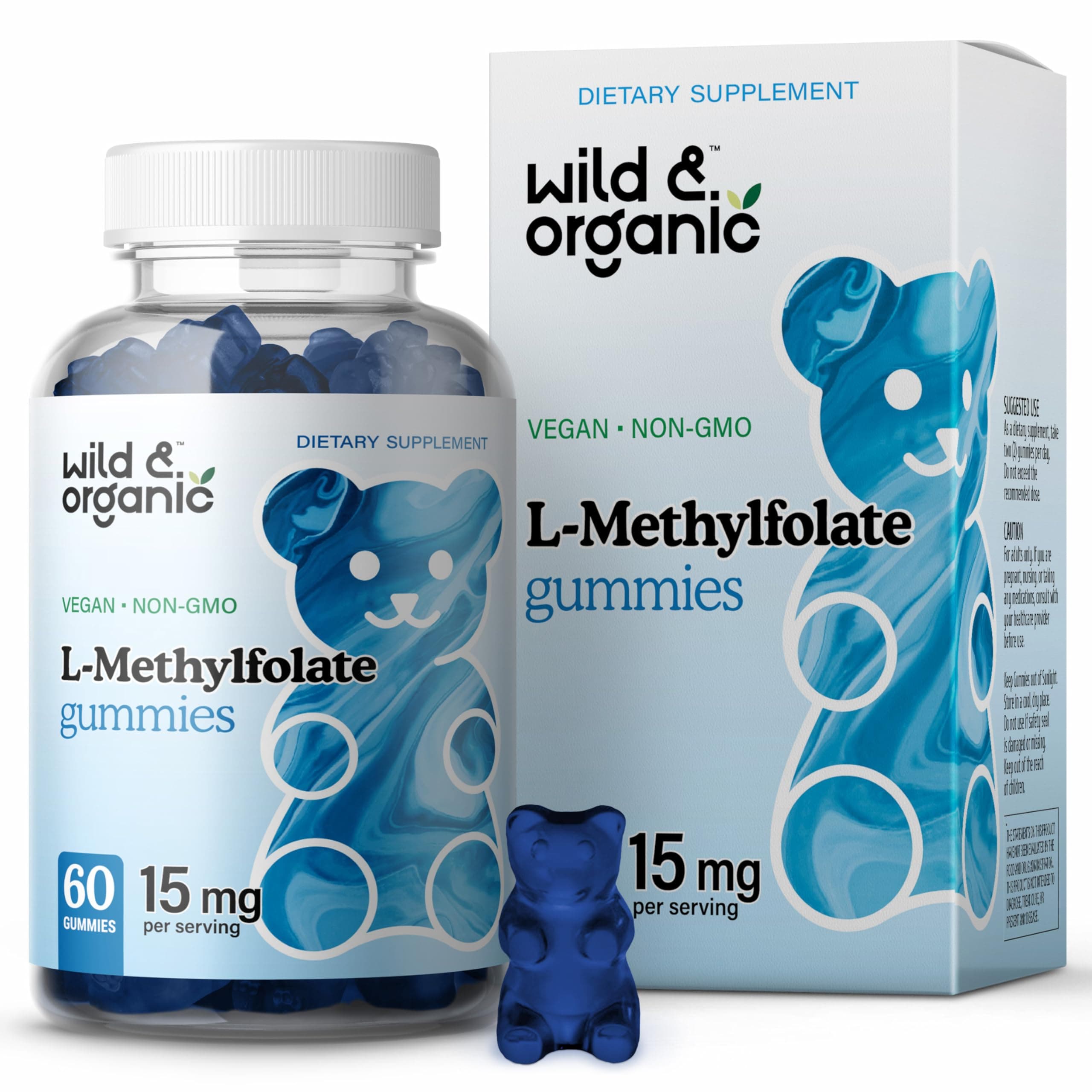 Wild & Organic L-Methylfolate 15mg Gummies - Mood & Brain Support - Folate 5-MTHF Supplement for Brain, Focus, Clarity - Folate Supplement w/Vitamin B9-60 Non-GMO L Methylfolate Gummies