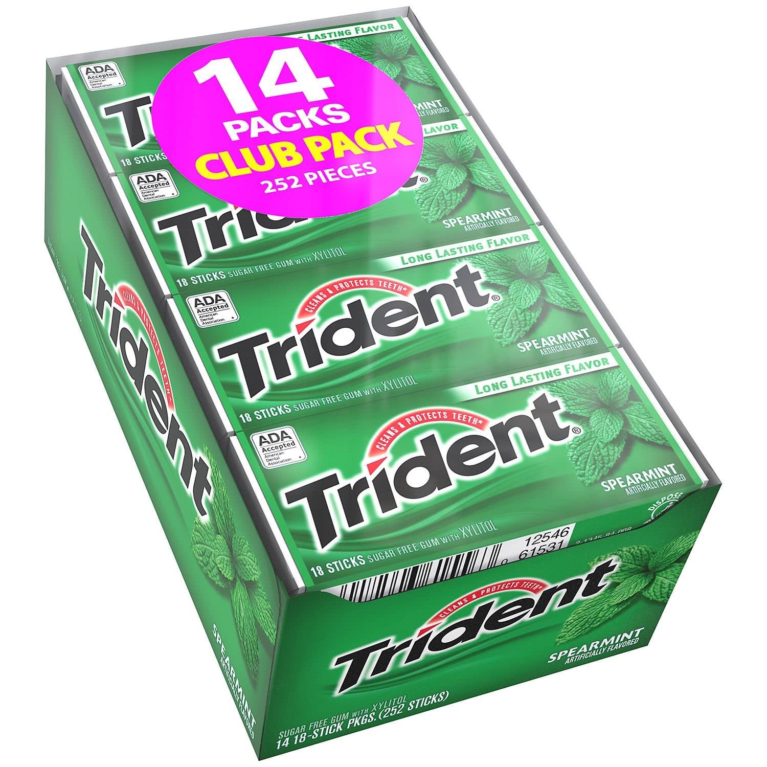 Trident Sugar Free Gum (Spearmint, 18-Piece, 12-Pack)