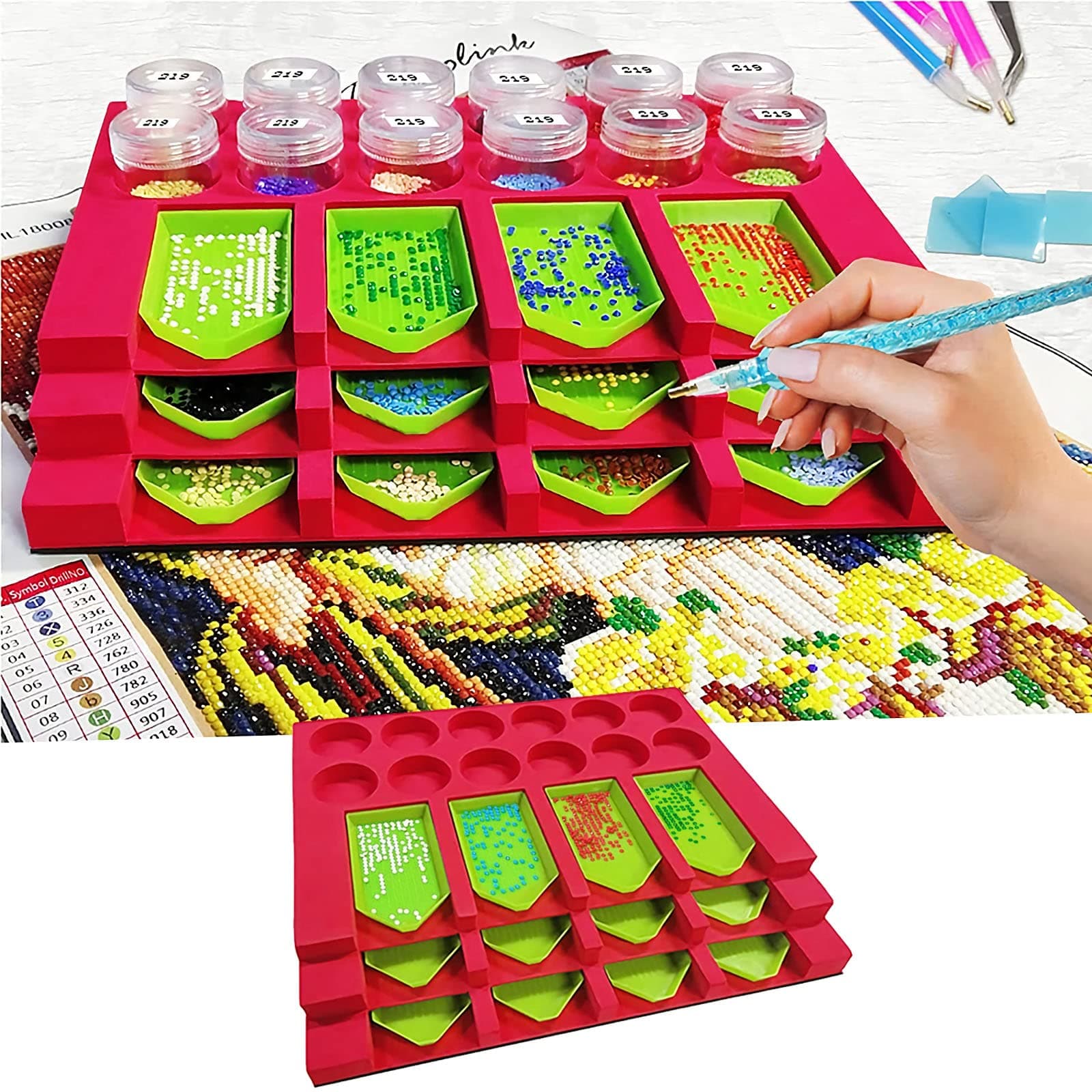 5D Diamond Arts Accessories and Tools - Multi-Boat Tray Holder for Diamond Painting Kits - Storage Containers for Rhinestones (12 Slots Tray)