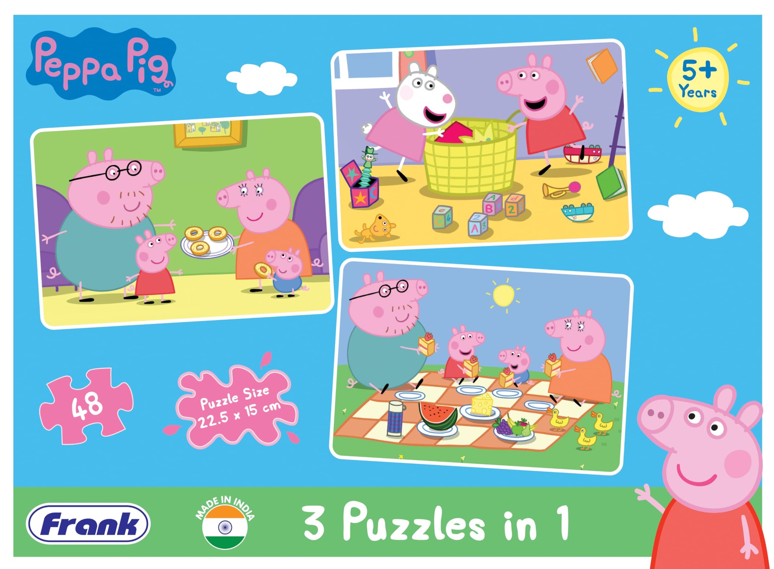 Frank Peppa Pig Puzzles - 48 Pieces 3 in 1 Jigsaw Puzzles for Kids for Age 5 Years Old and Above – Fun and Challenging | Educational Toys and Games for Focus, Memory, Mental Boost - 60407