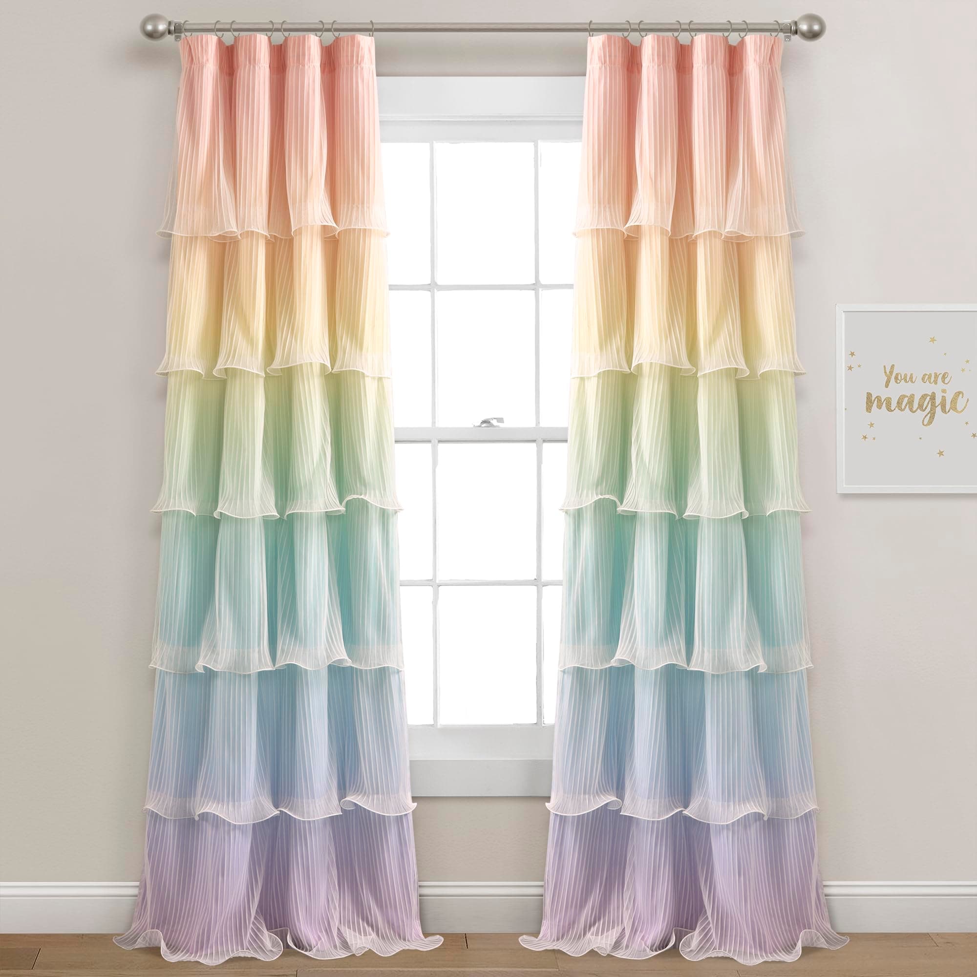 Rainbow Ombre Nerina Window Curtain Panel Pair, 36" W x 84" L, Rainbow