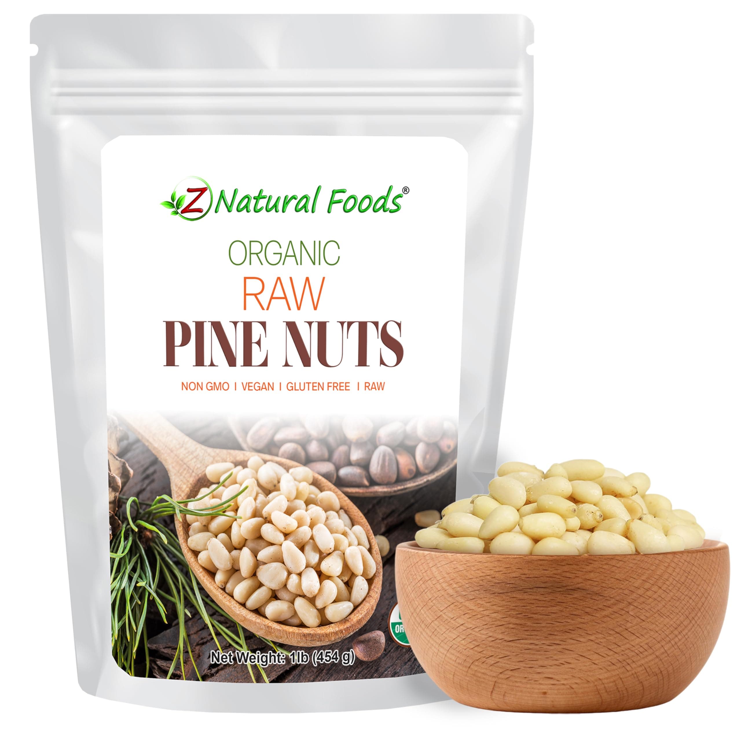 Organic Pine Nuts - Raw Nutrient-Dense Superfood Packed in Airtight Foil Pouches - Pure Pine Nut for Pesto, Trail Mix, Salad & Recipes - Vegan, Gluten-Free, Keto-Friendly Snacks, 1 lb