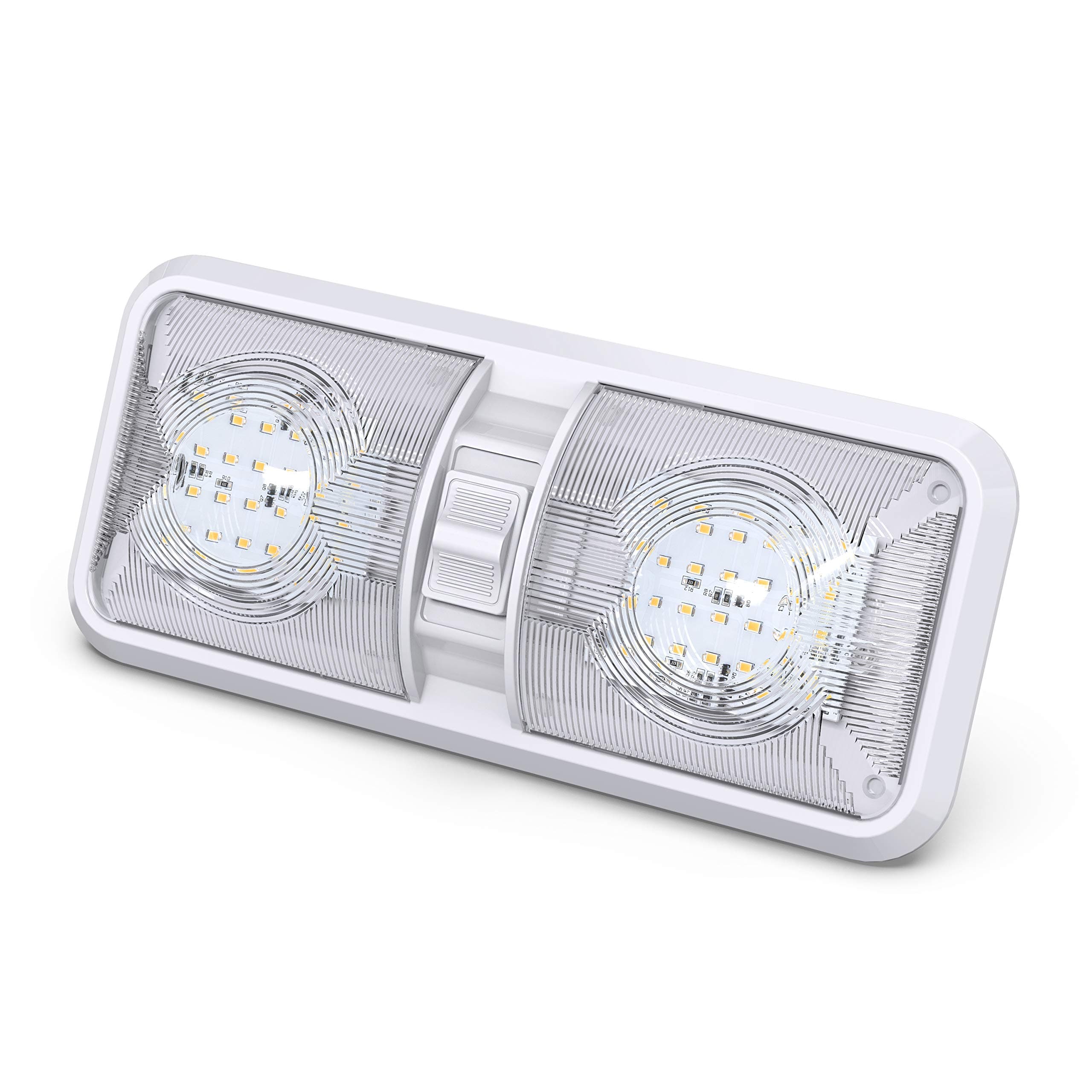 Leisure LED RV LED Ceiling Double Dome Light Fixture with ON/Off Switch Interior Lighting for Car RV Trailer Camper Motorhome Boat DC 12V Natural White 4000-4500K 48X2835SMD