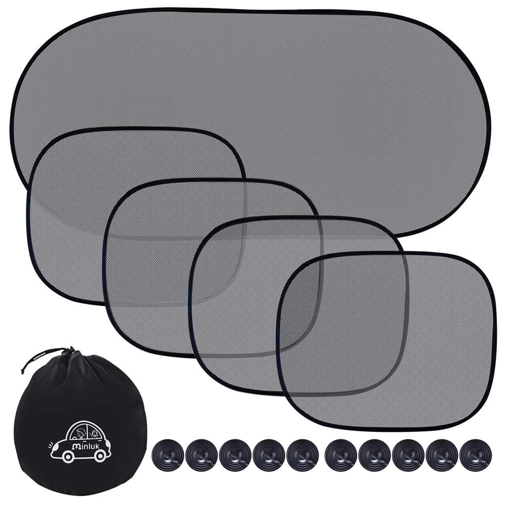 Car Sun Shade for Side and Rear Window (5 Pack), UV Protection Rear/Side Window Sunshade Mesh Back Car Window Visor with Suction Cup Blocks Glare and UV Rays Sun Protector for Children Baby Kids Pets