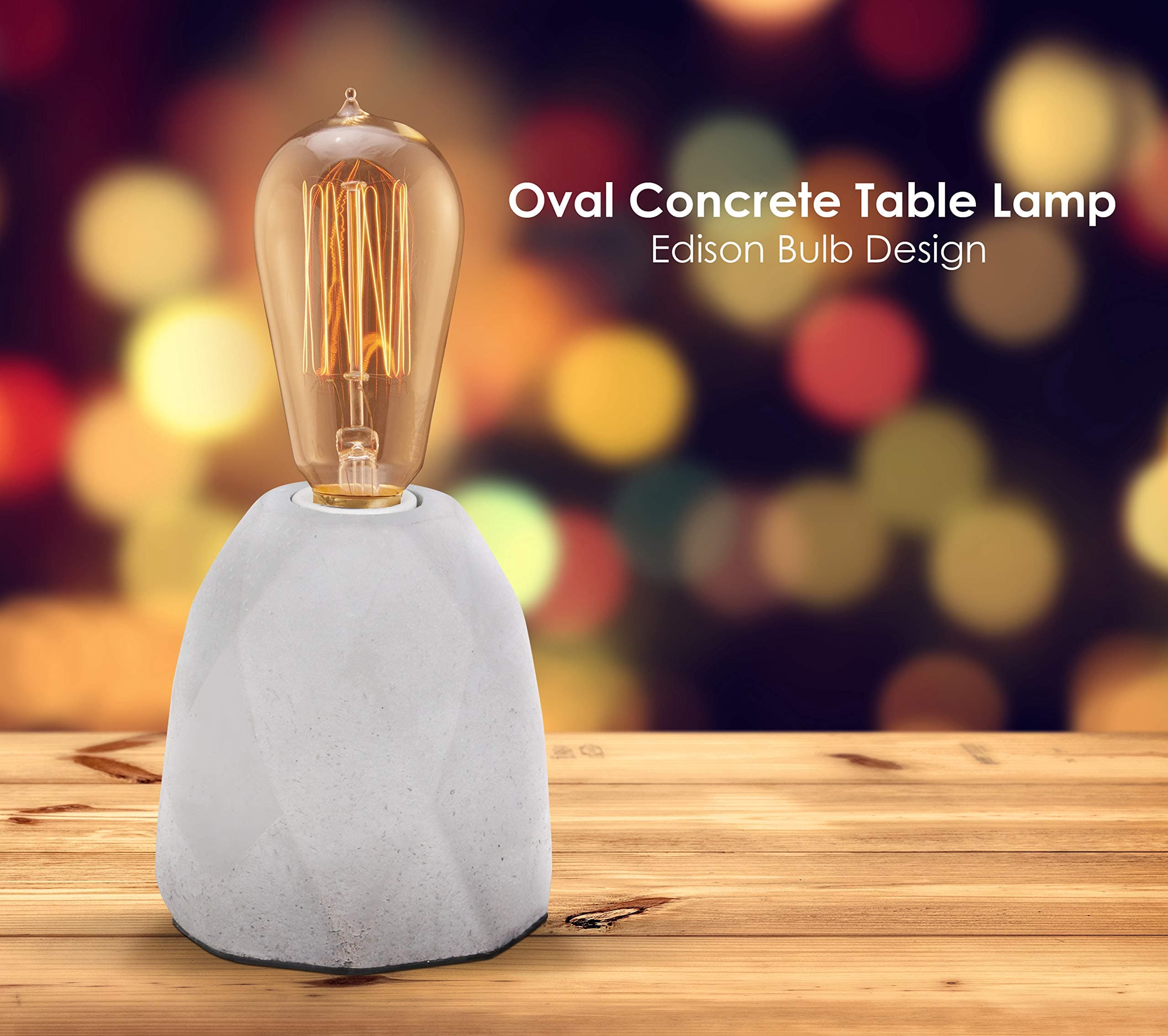 weasy Innovative Oval Shaped Concrete Table Lamp with Warm Light for Office, Home Decor, Cafe with Edison Bulb (Grey,1 Piece).
