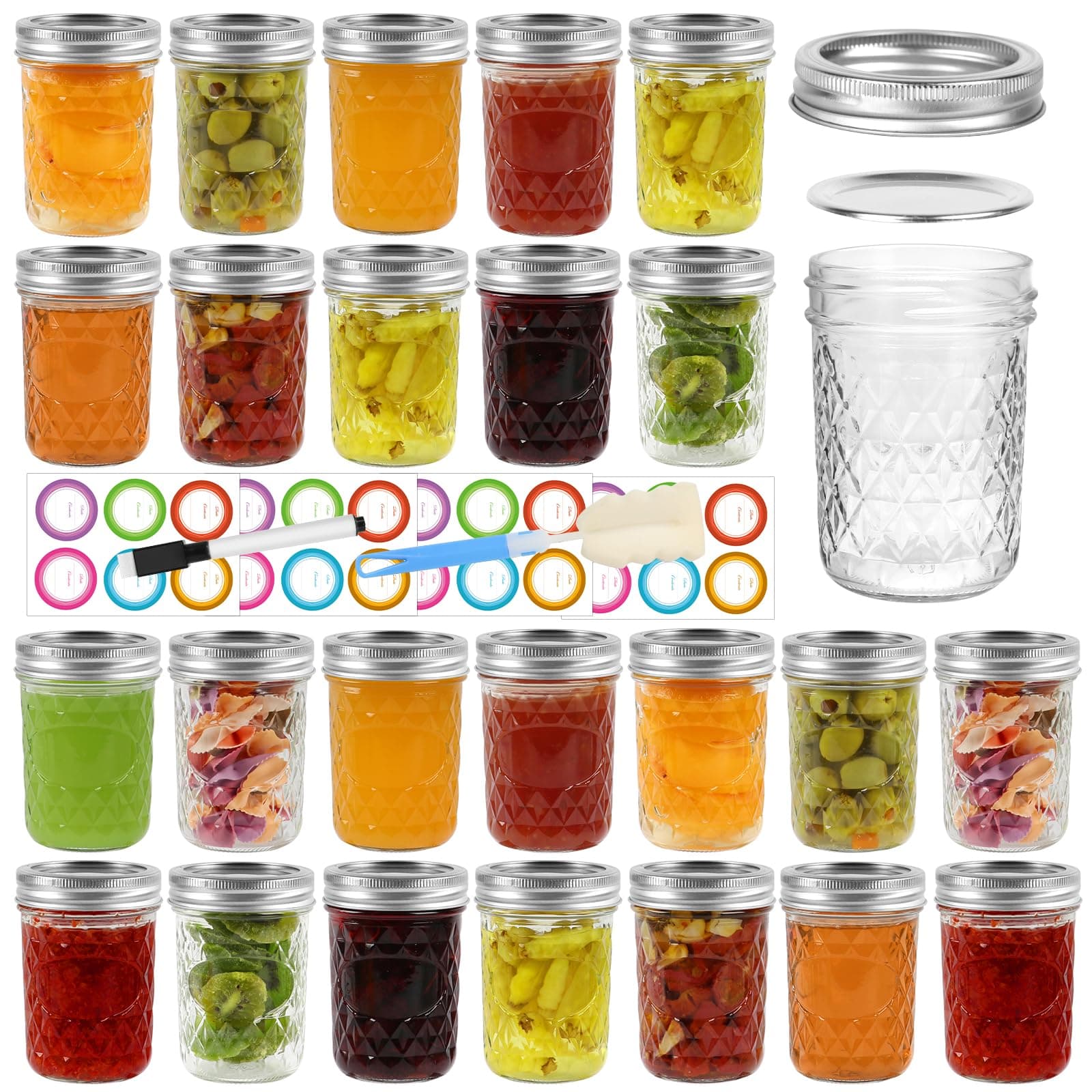 - 8 oz Mason Jars 24 Pack with Airtight Lids, Glass Canning Jars, Durable & Leakproof Small Jars for Jam, Honey, Pickling, DIY Crafts, Reusable Storage Containers, Great Value Set with Secure Packaging