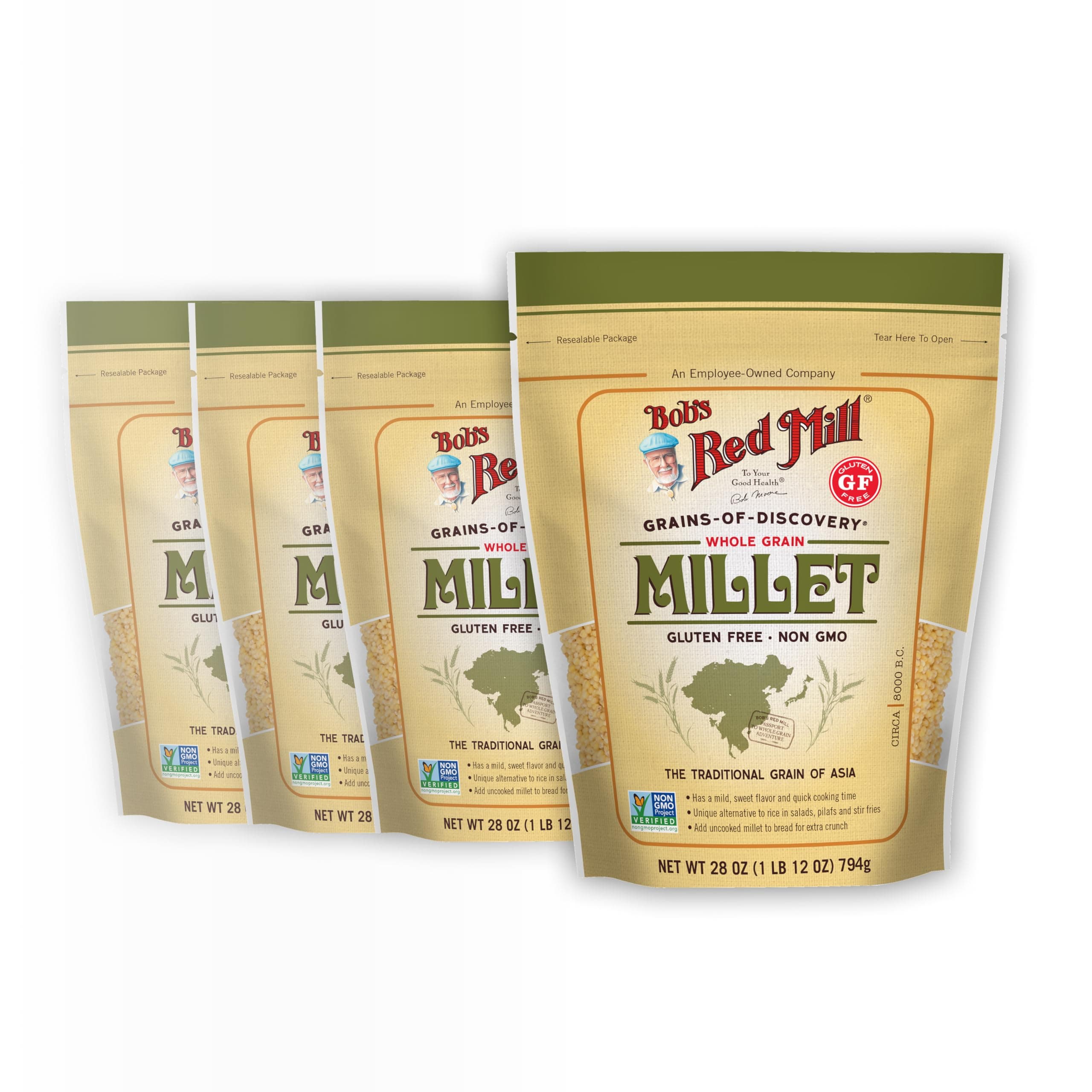 Bob's Red Mill Whole Grain Millet, 28oz (Pack of 4) - Whole Grain, Vegan, Kosher