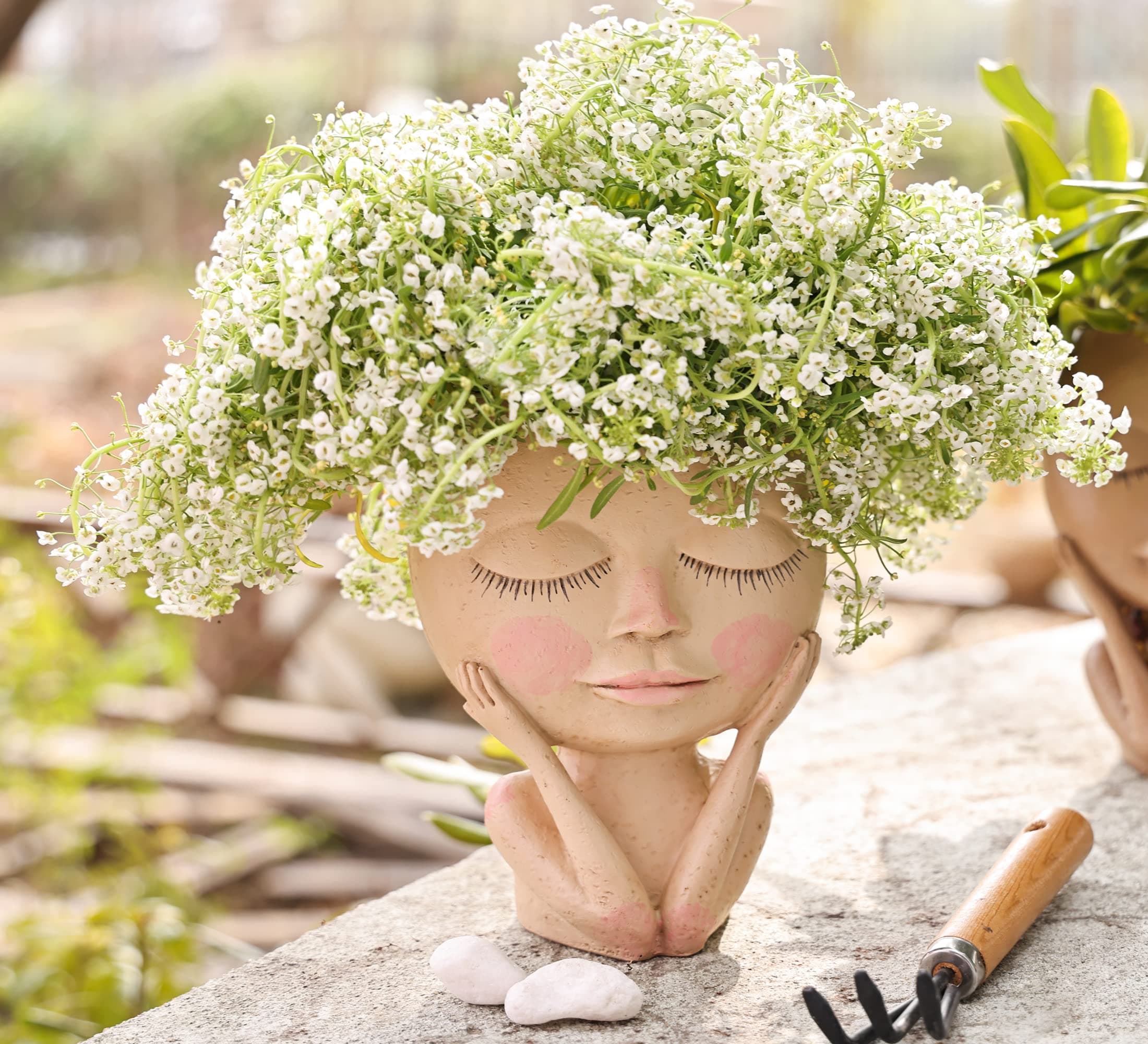 Plant Pot Head Planter Pots for Plants with Drainage Unique Face Flower Pot for Indoor Outdoor Plants Cute Lady Face Succulent Pots Closed Eyes