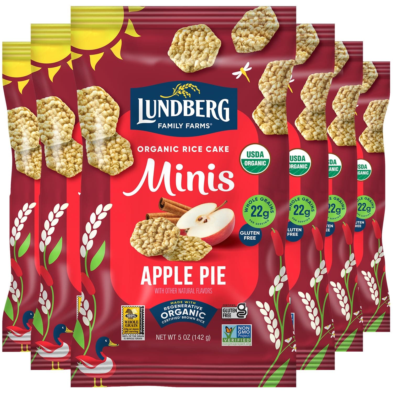 Lundberg Organic Rice Cake Minis, Apple Pie, 6-Pack – Regenerative Organic Certified Mini Rice Cakes, Healthy Snacks, Vegan, 5 Oz EaRegenerative Organic CertifiedUSDA OrganicRegenerative Organic CertifiedRegenerative Organic CertifiedRegenerative Organic Certified