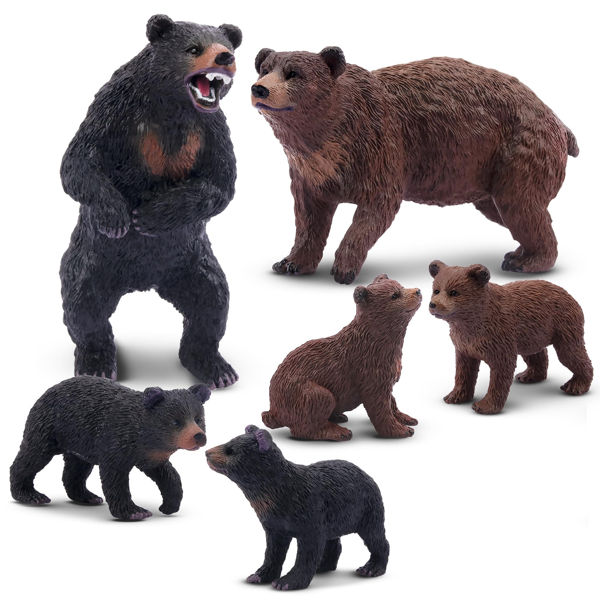 6PCS Bear Figurines, Realistic Forest Animal Family Figures Set Includes Brown Bears and Black Bears Education Birthday Gift Christmas Toy for Kids Children Toddlers