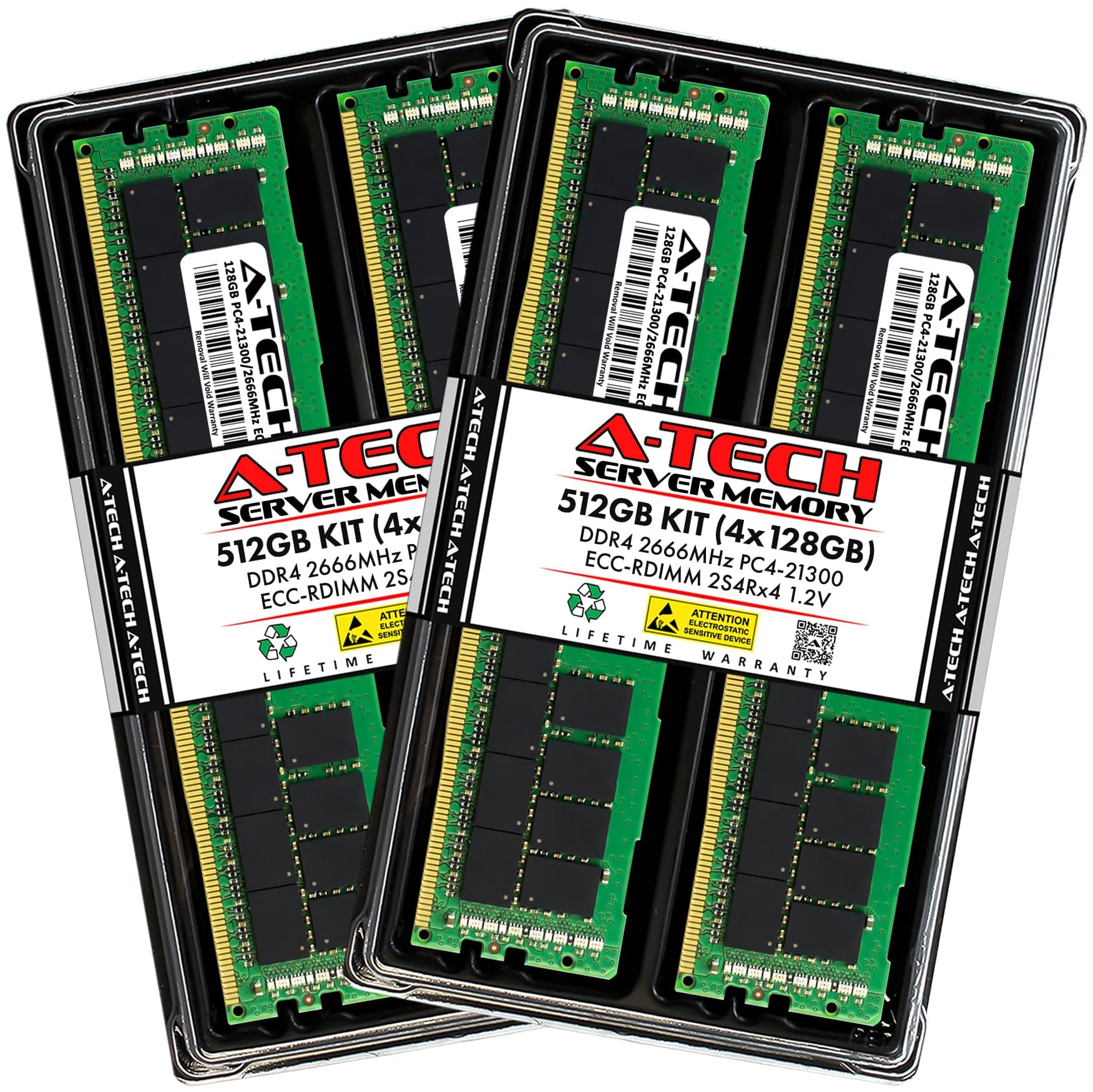 A-Tech 512GB Kit (4x128GB) DDR4 2666MHz PC4-21300 ECC RDIMM 8Rx4 (3DS 2S4Rx4) Octal Rank 1.2V ECC Registered DIMM 288-Pin Server & Workstation RAM Memory Upgrade Modules (A-Tech Enterprise Series)