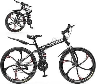 Outroad Folding Mountain Bike Foldable/Unfoldable Bike 26 Inch for Adult, 21-Speed Dual Suspension High-Carbon Steel MTB Foldable Bicycle, Dual Disc Brake Folding Bikes for Women and Men