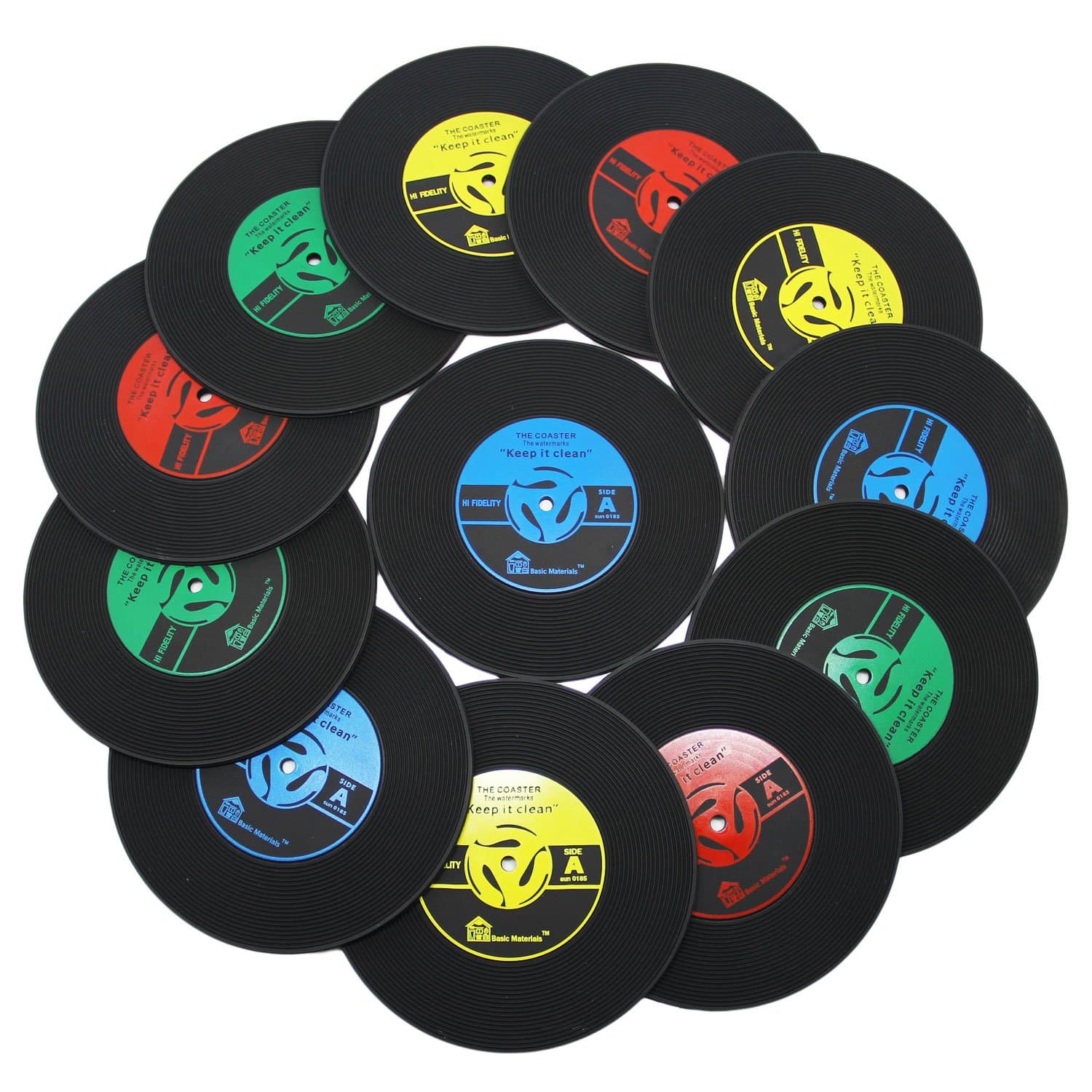 DuoMuo Coasters- Set of 12 Vinyl-Record Disk-Coaster for Drinks-Tabletop Protection Prevents Furniture Damage -Silicone Drink Coasters