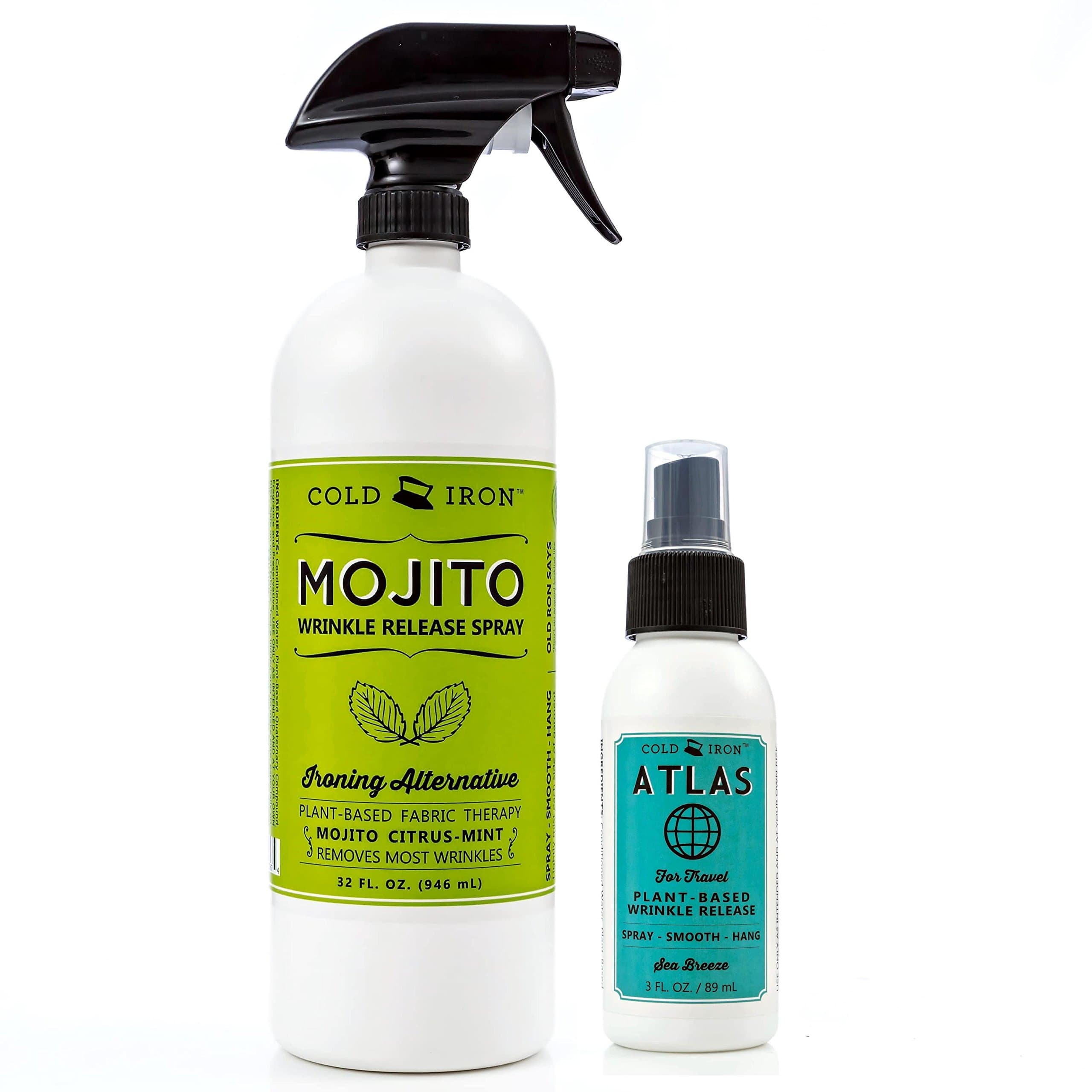 Wrinkle Release Spray for Clothes. 32 fl oz. Citrus Mint & Atlas Travel Size 3 fl oz Sea Breeze. Fast, Easy to Use Ironing Alternative. Spray, Smooth, Hang. Award Winning