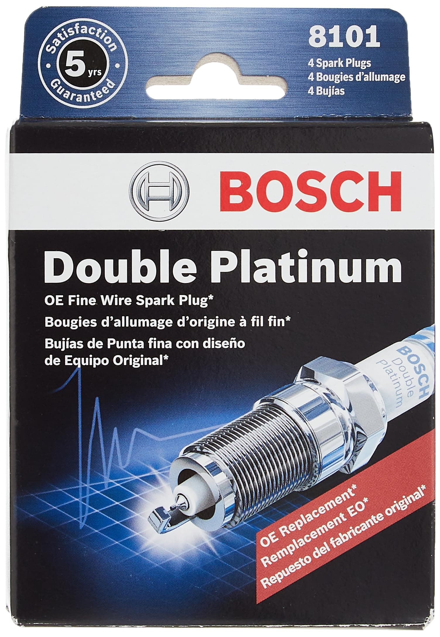 Bosch 8101 Double Platinum Spark Plug - Up To 3X Longer Life For Select Bmw Chrysler Dodge Gm Honda Hyundai Isuzu Jaguar Jeep Kia Lexus Mazda Mitsubishi Nissan Subaru Toyota (Pack Of 4)