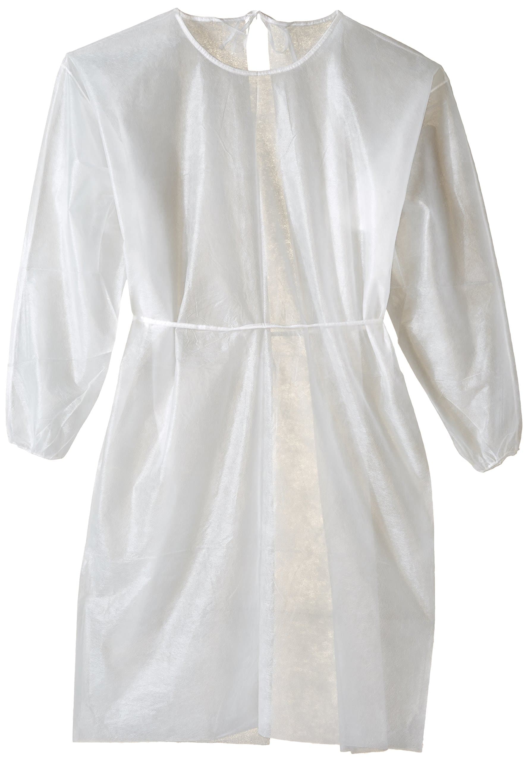 ValuMax 3230W Disposable Isolation Gown, Elastic Cuff, Tie Back, Knee Length, Splash Resistant, White, Regular Size, Case of 50