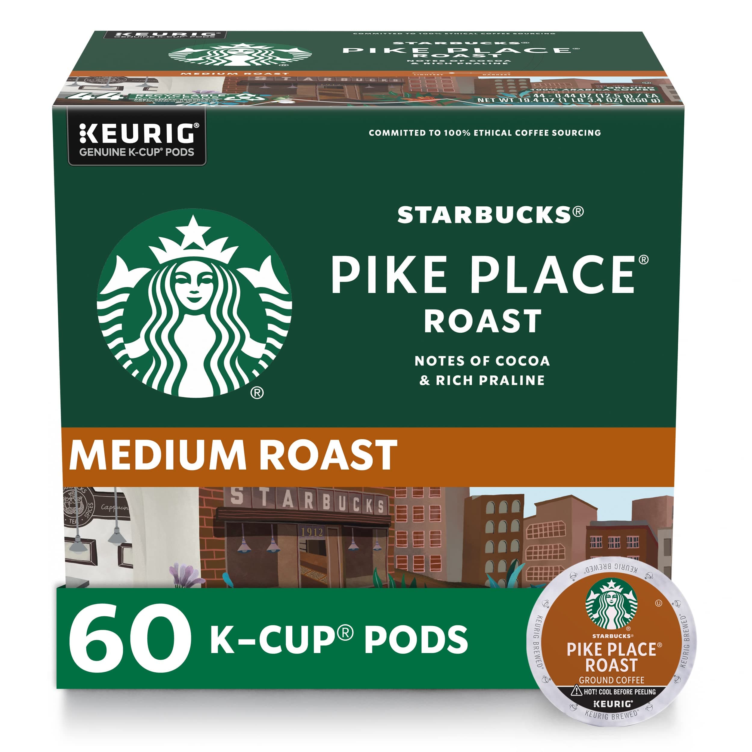 Starbucks K-Cup Coffee Pods, Medium Roast Hot or Iced Coffee, Pike Place Roast, 60 Keurig Pods 